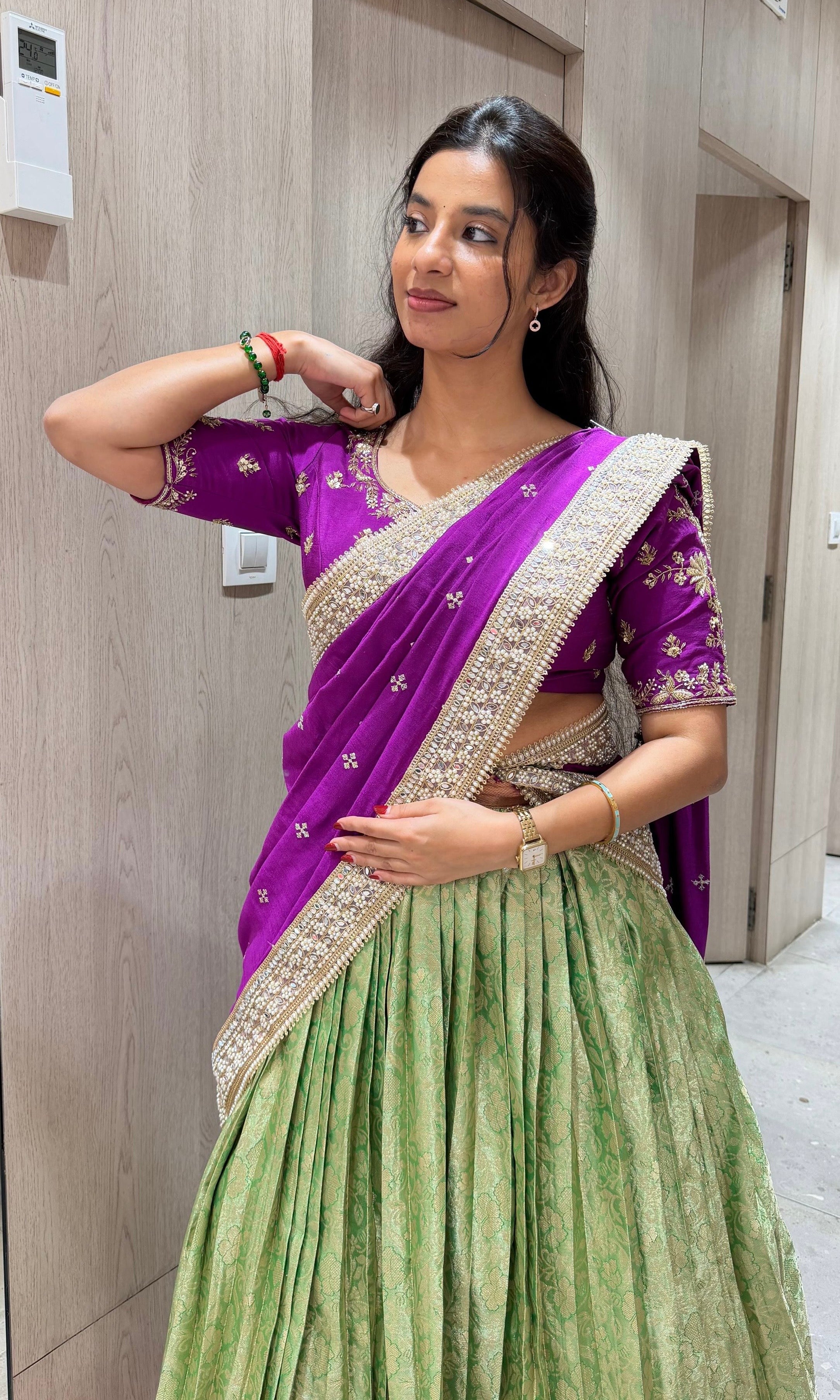 Violet pattu Lehenga