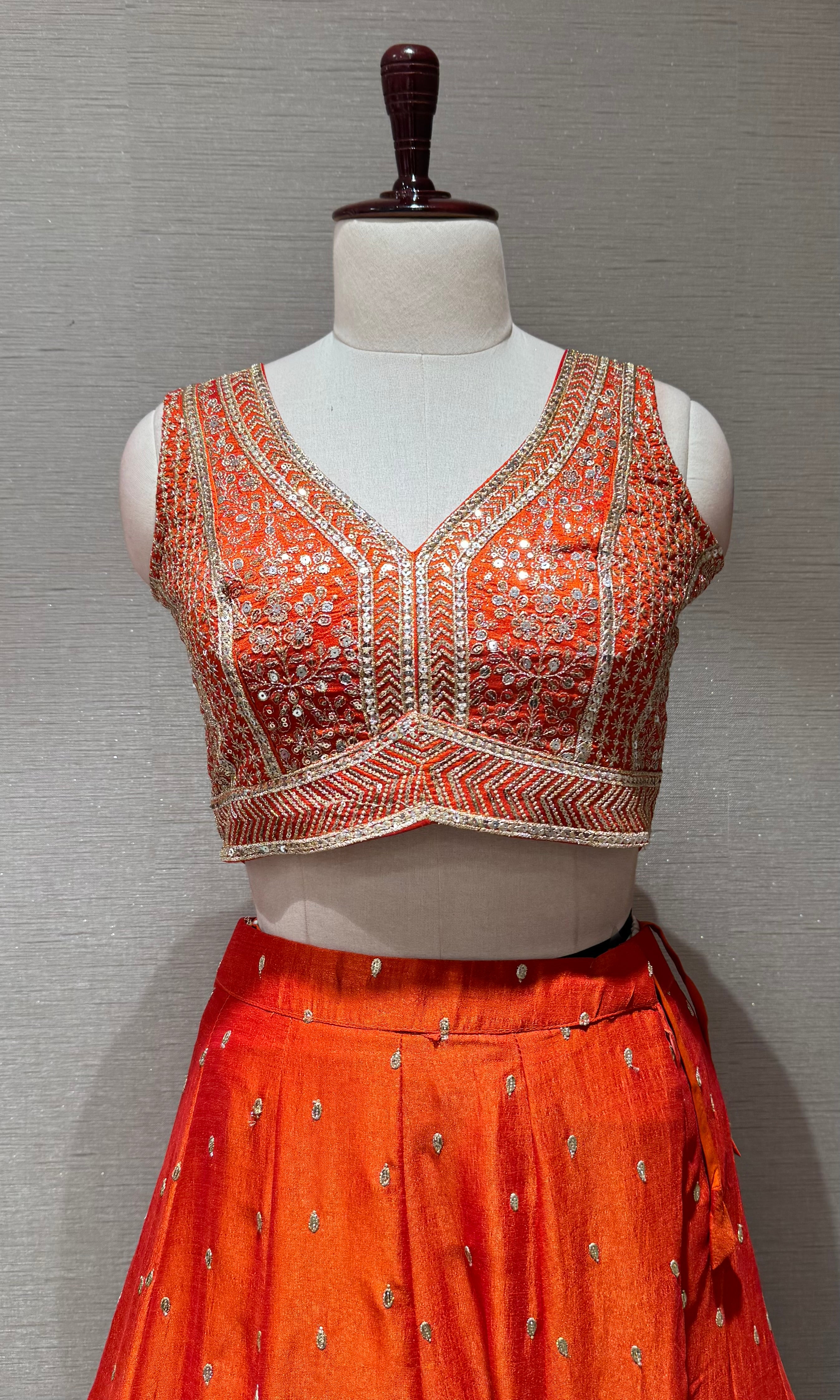 Rust Silk Lehenga set with Gold Border