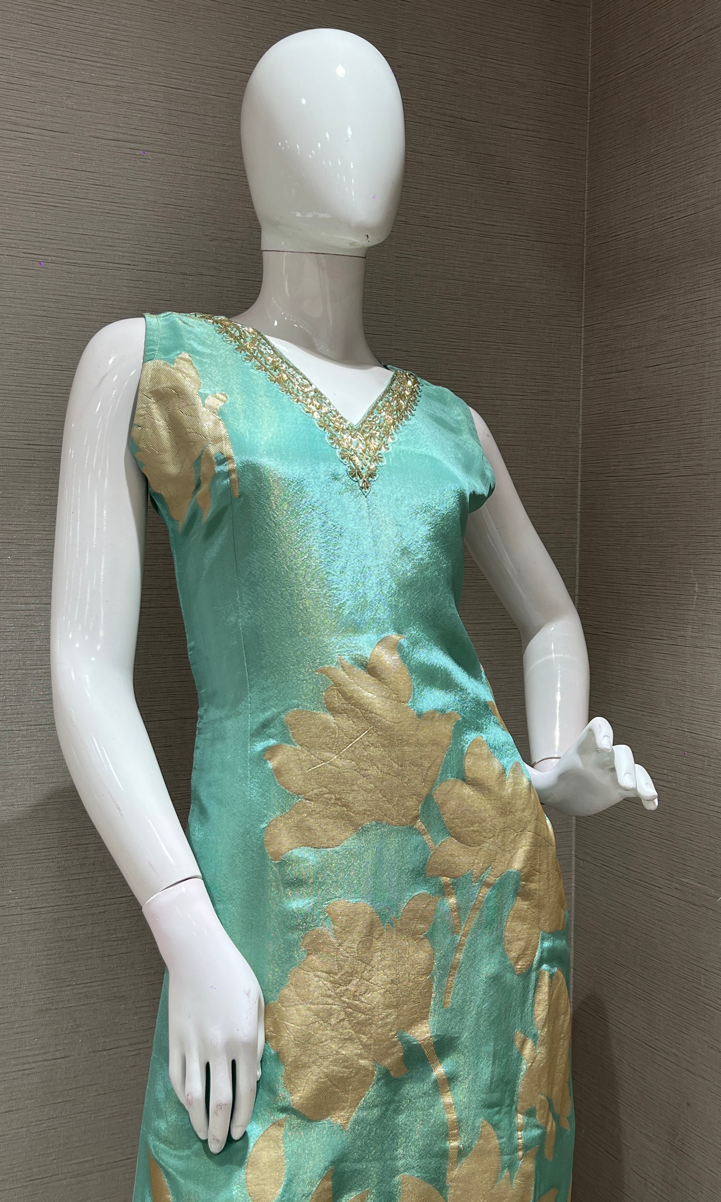 Sea green golden floral kurta set