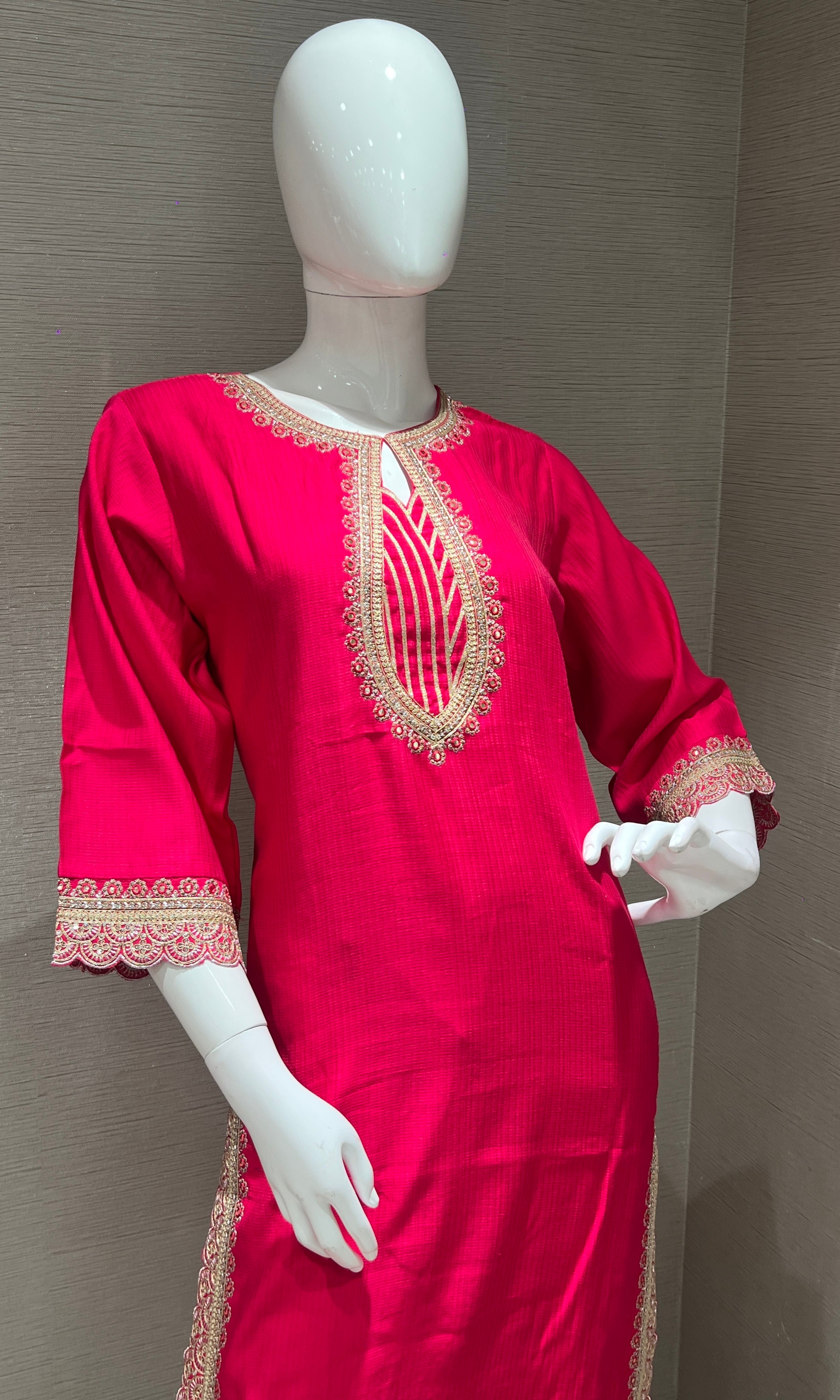 Rani pink gold embroidery kurta set