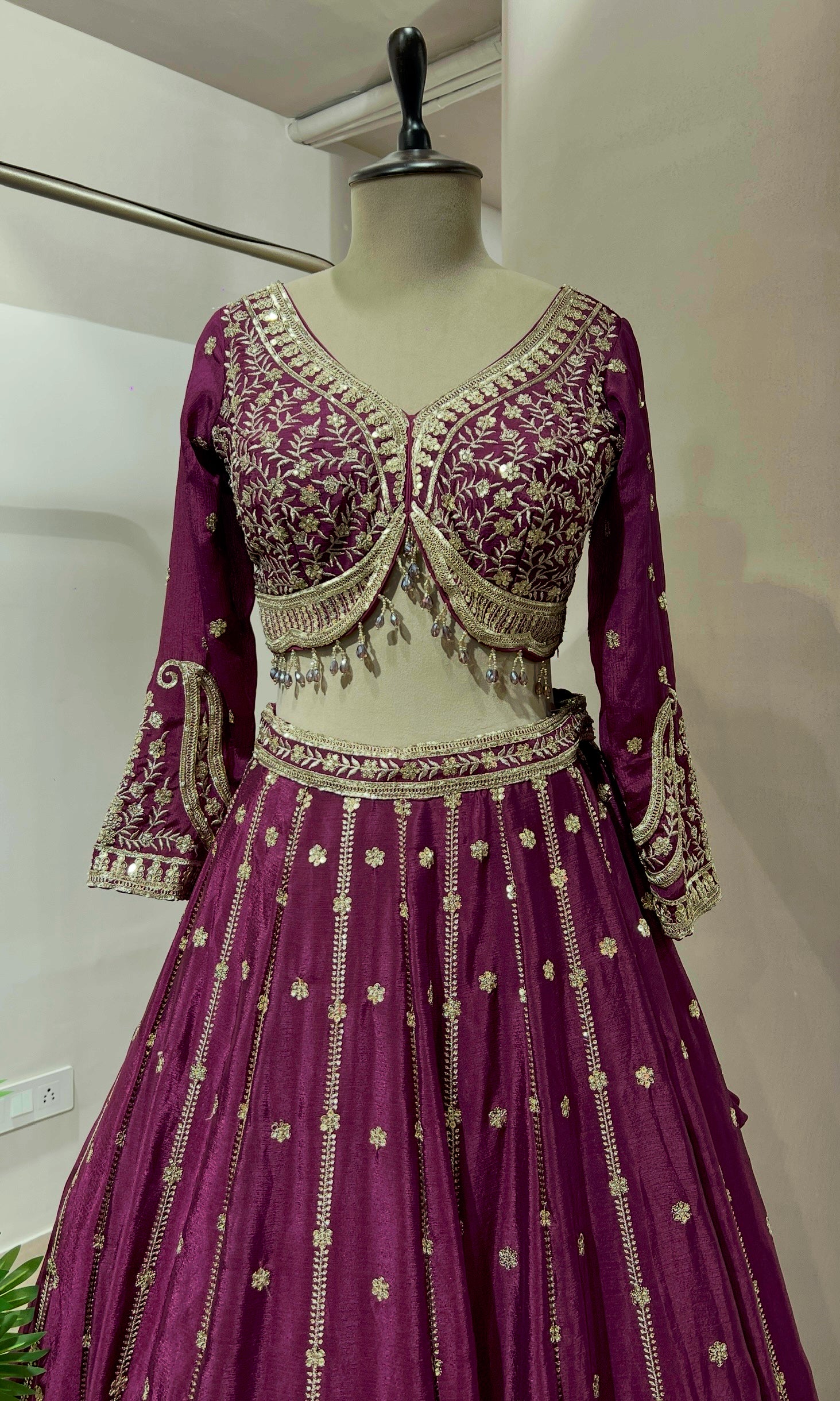 WINE GOLDEN ETHNIC LEHENGA