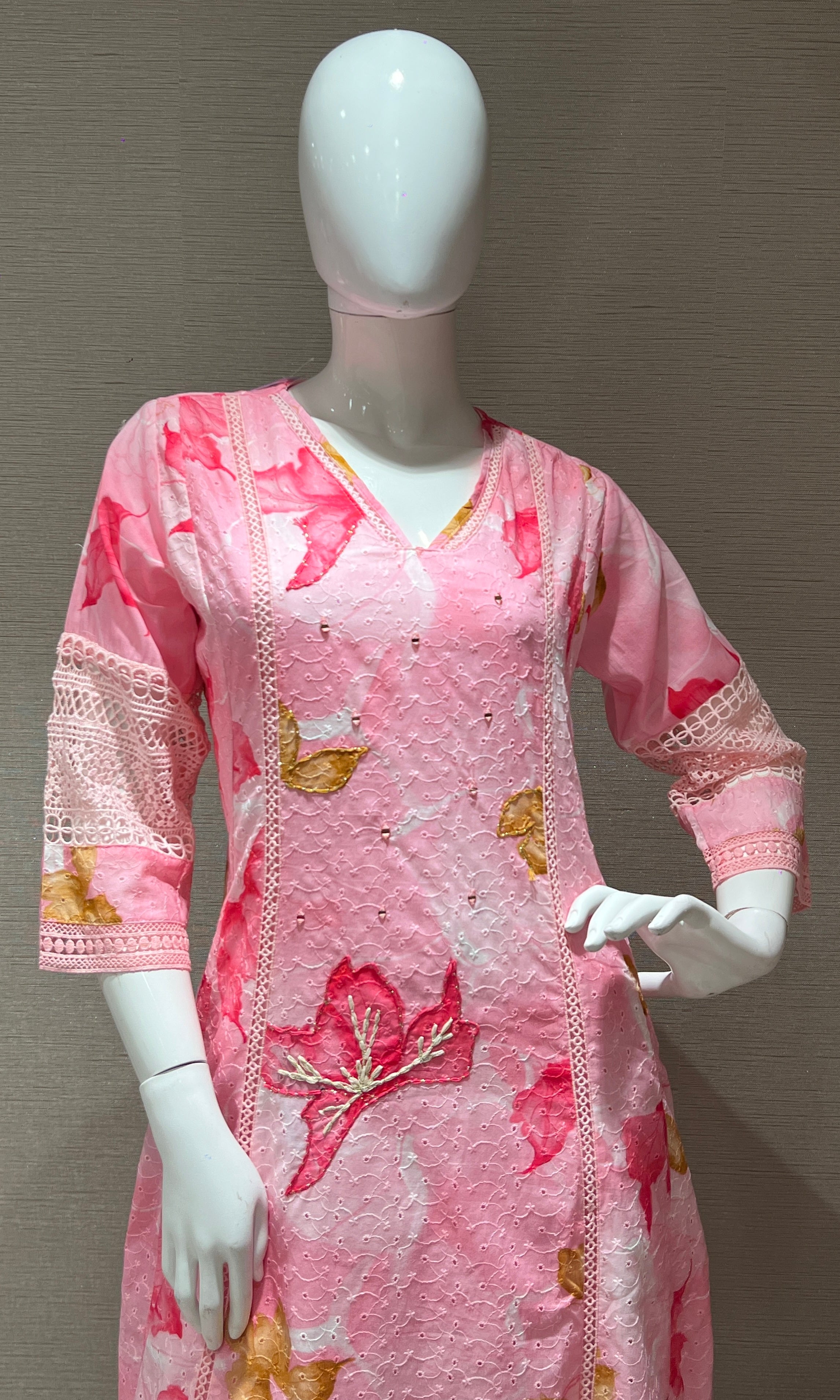 lotus pink floral kurta with wide leg pants