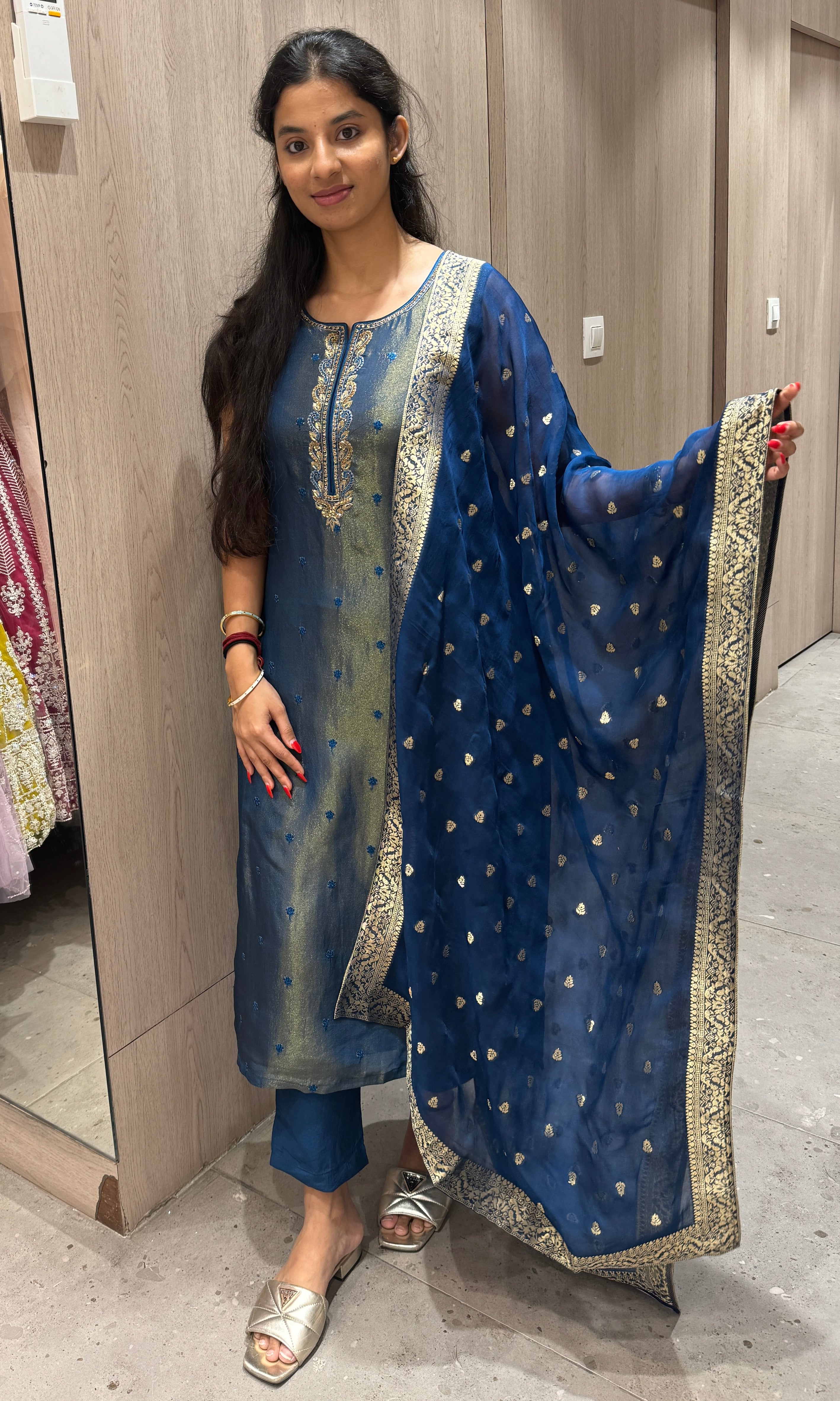 Royal blue tissue kurta set