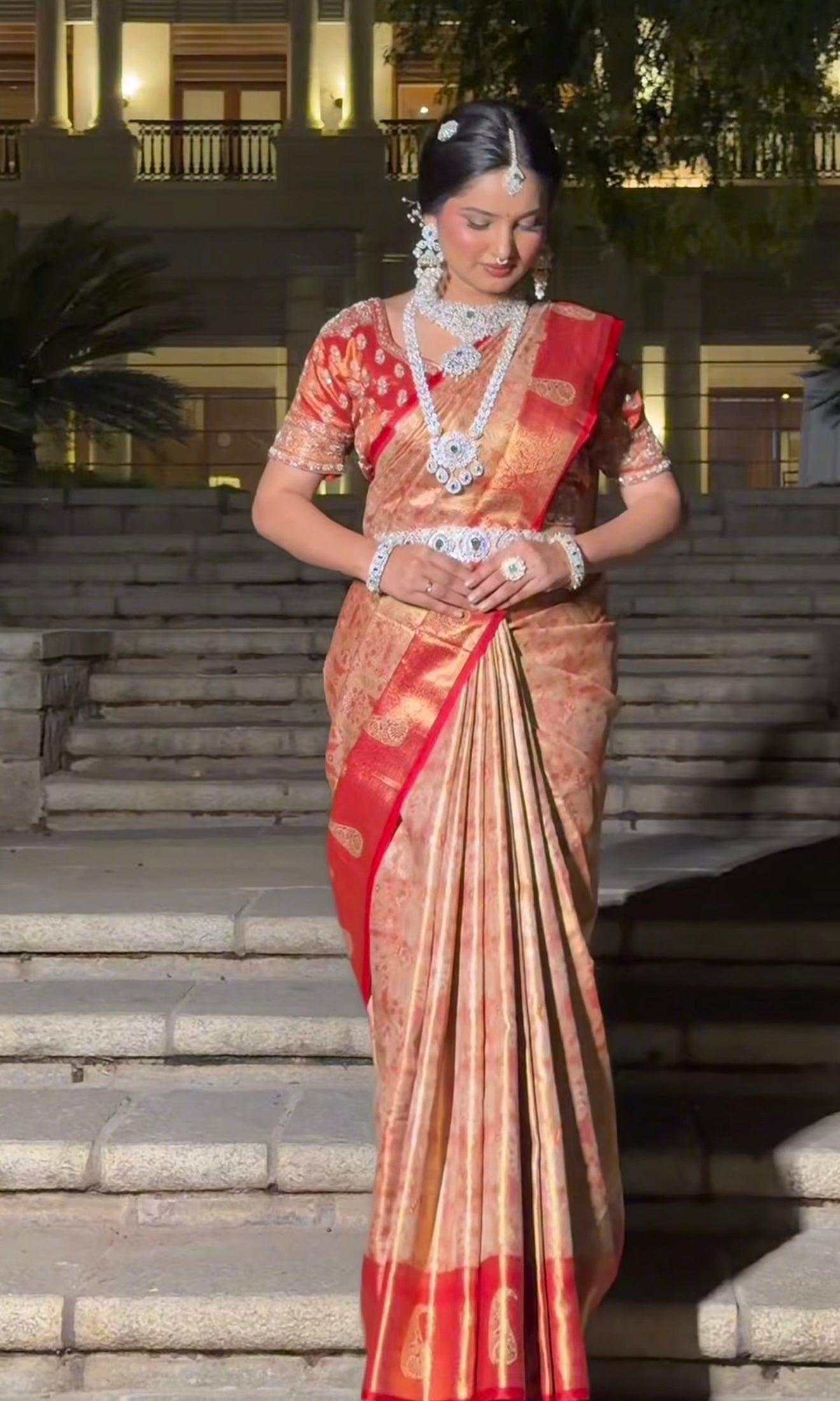 Red and gold kanjivaram saree with blouse