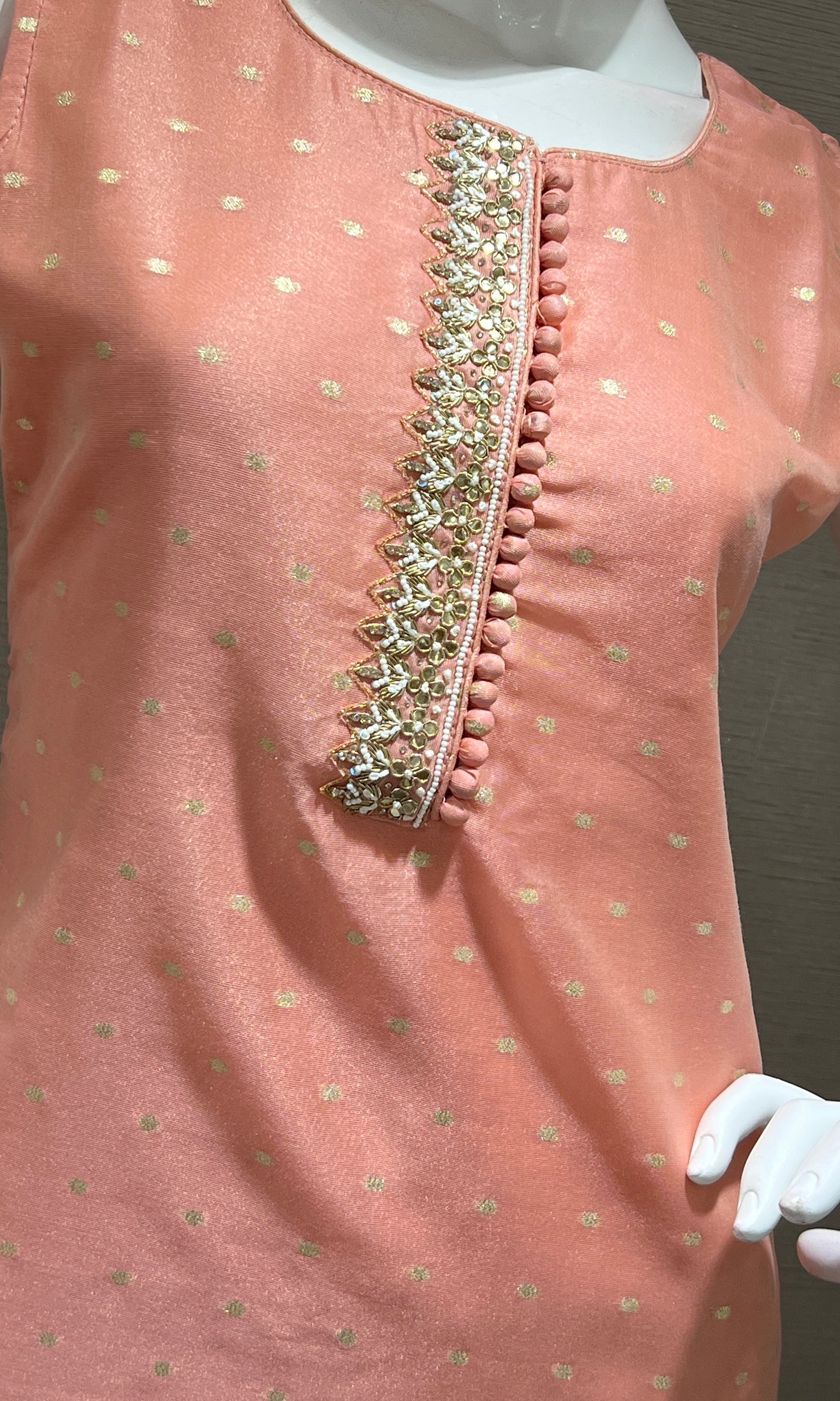 Peach kurta set with striped dupatta