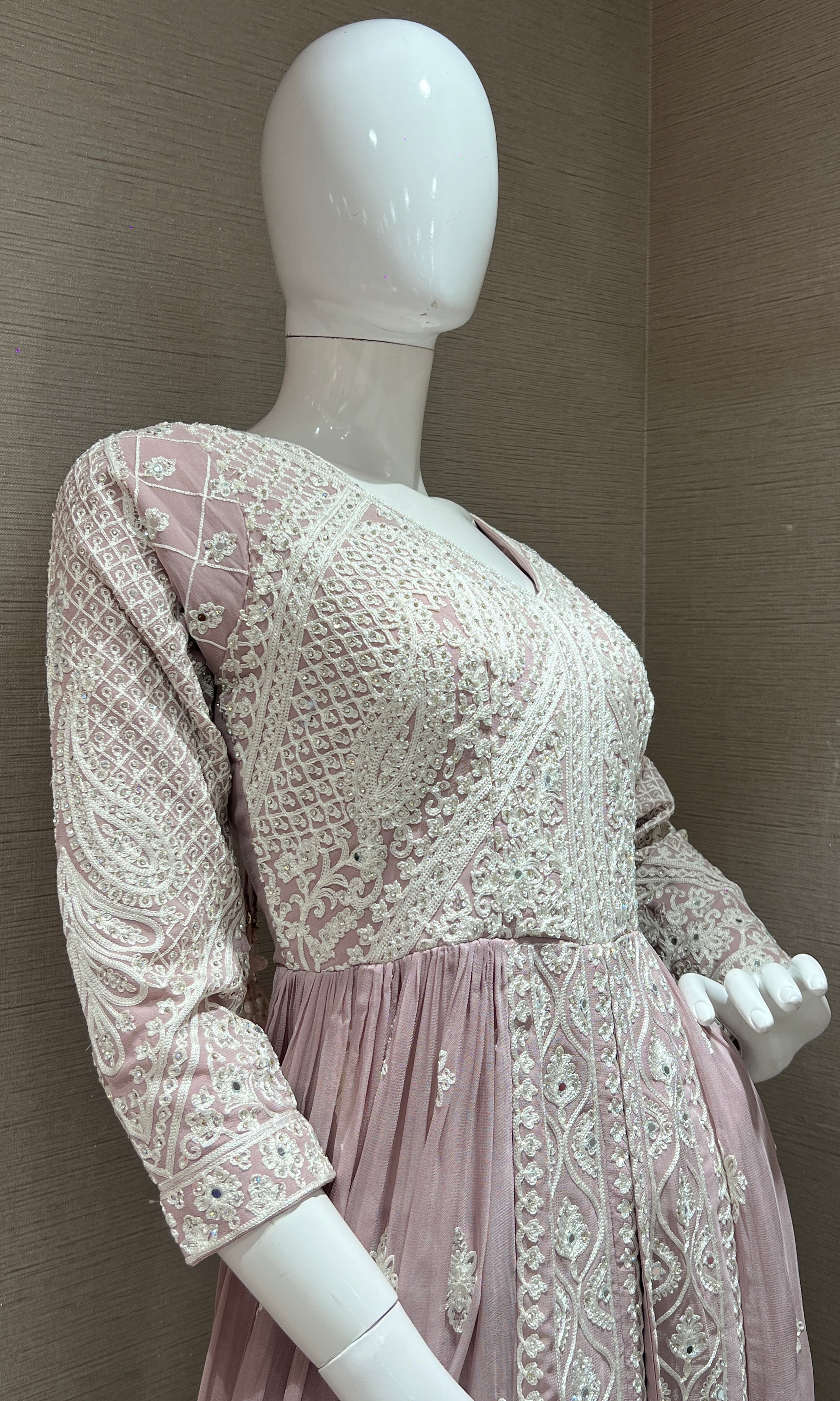 Onion pink Chikankari anarkali SET