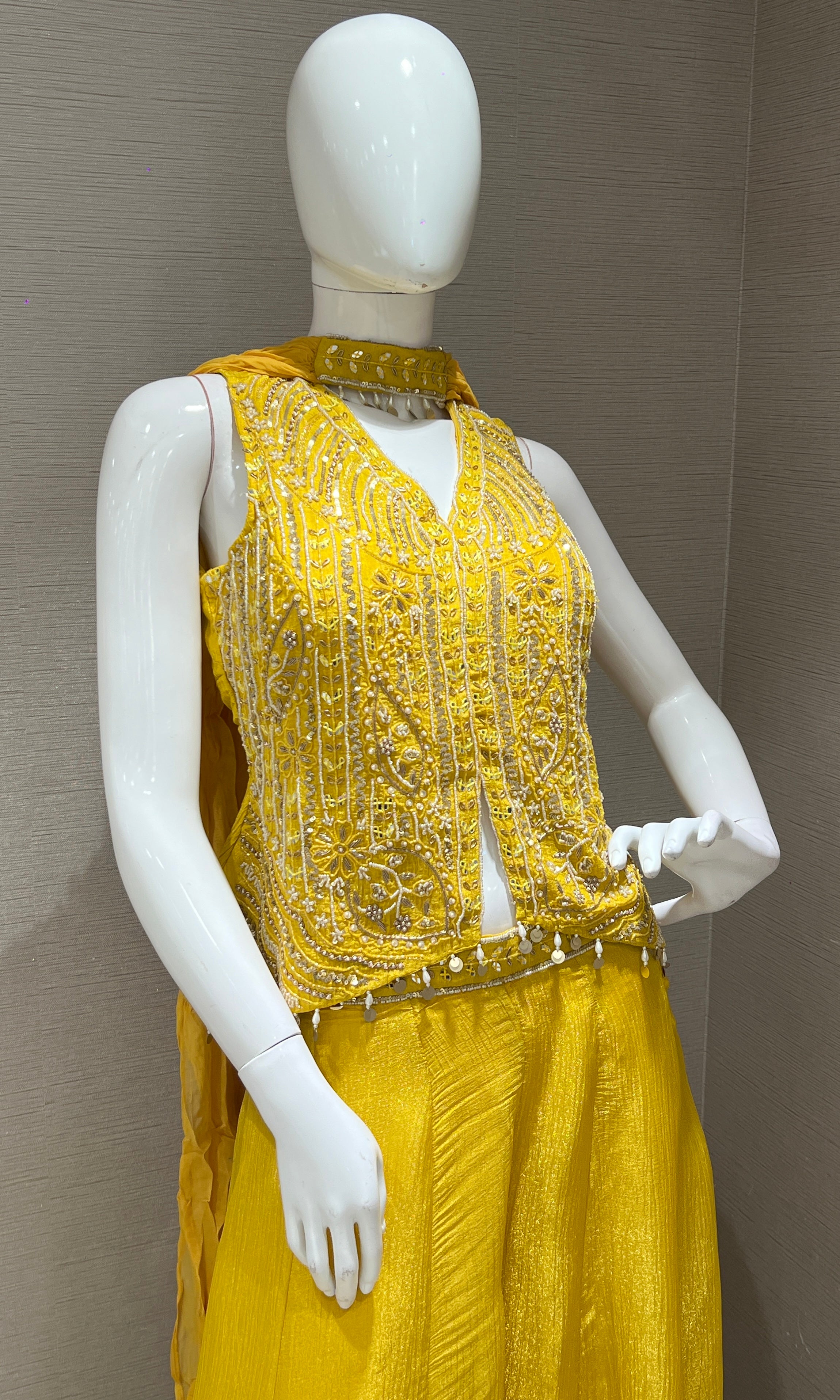 yellow embellished palazzo set