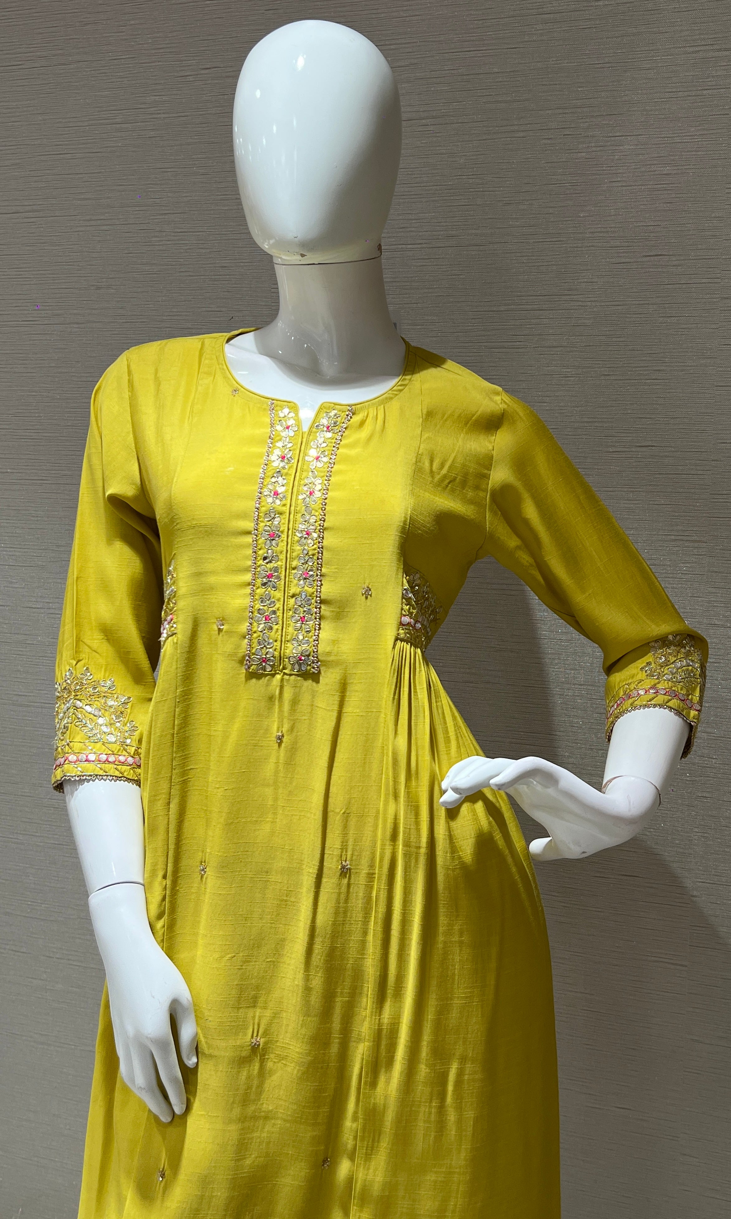 Mehandi green gold embroidered kurta set