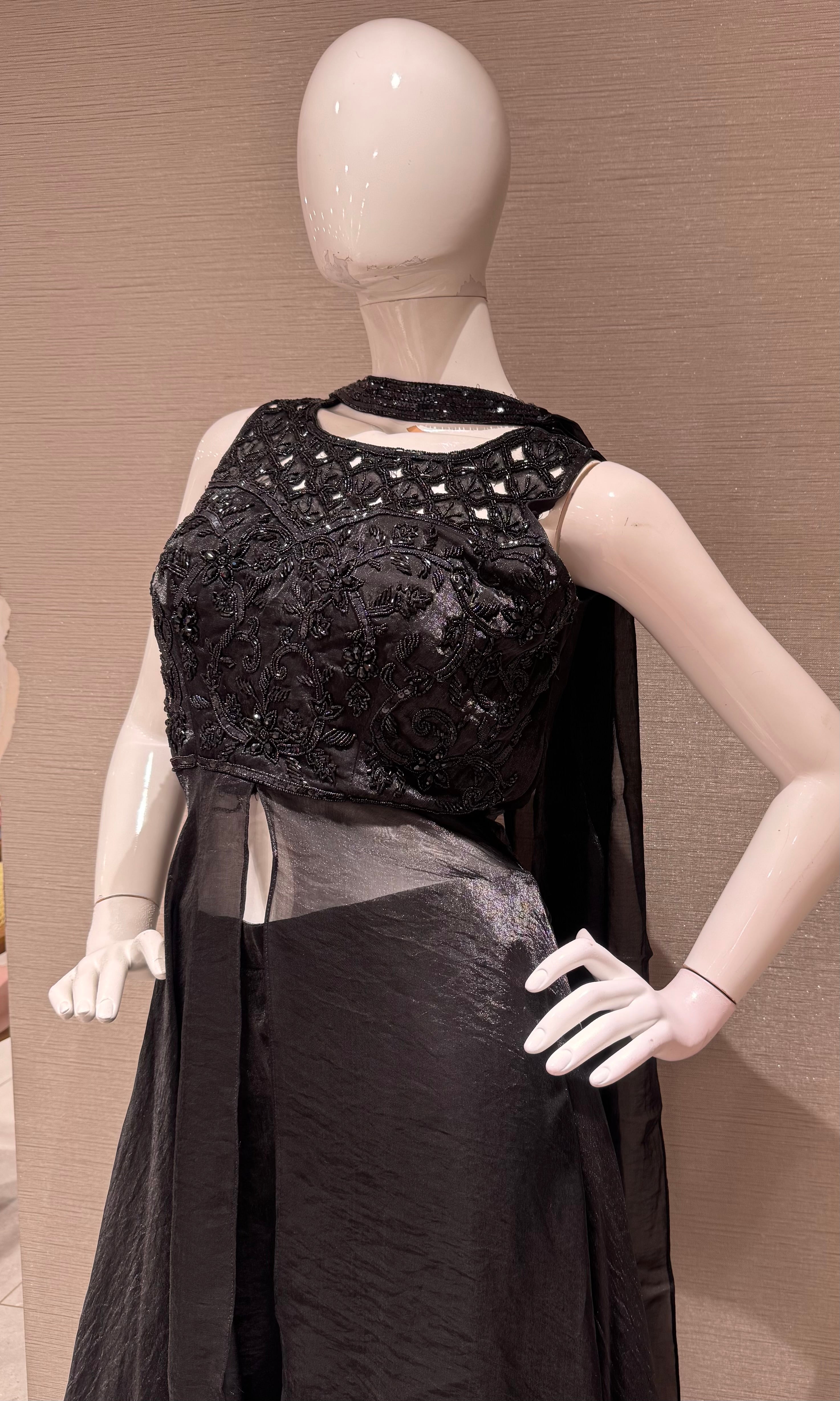 Black shimmer front slit anarkali with palazo pants