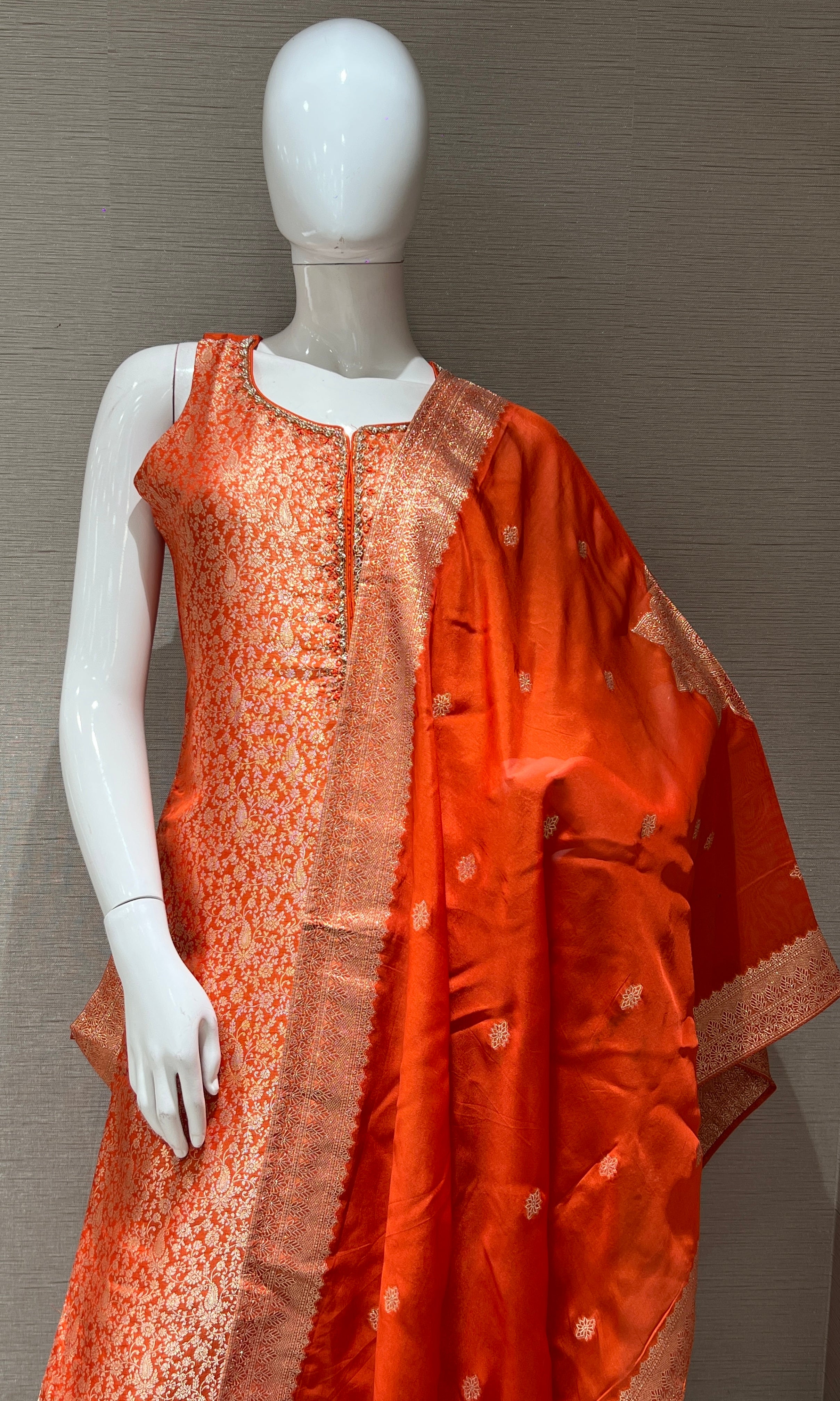 Orange and gold banarasi kurta set
