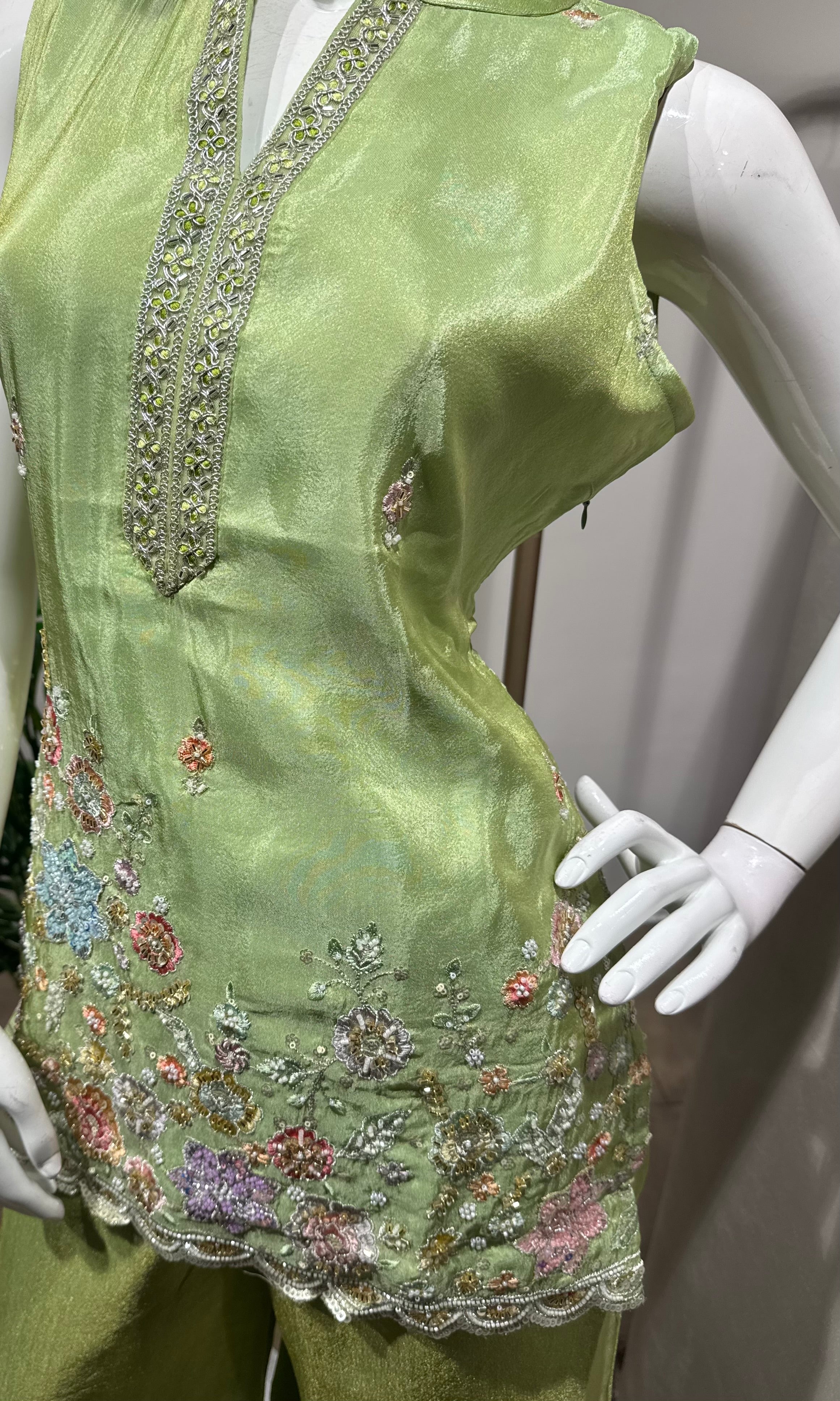 pista green floral embroidered sharara set