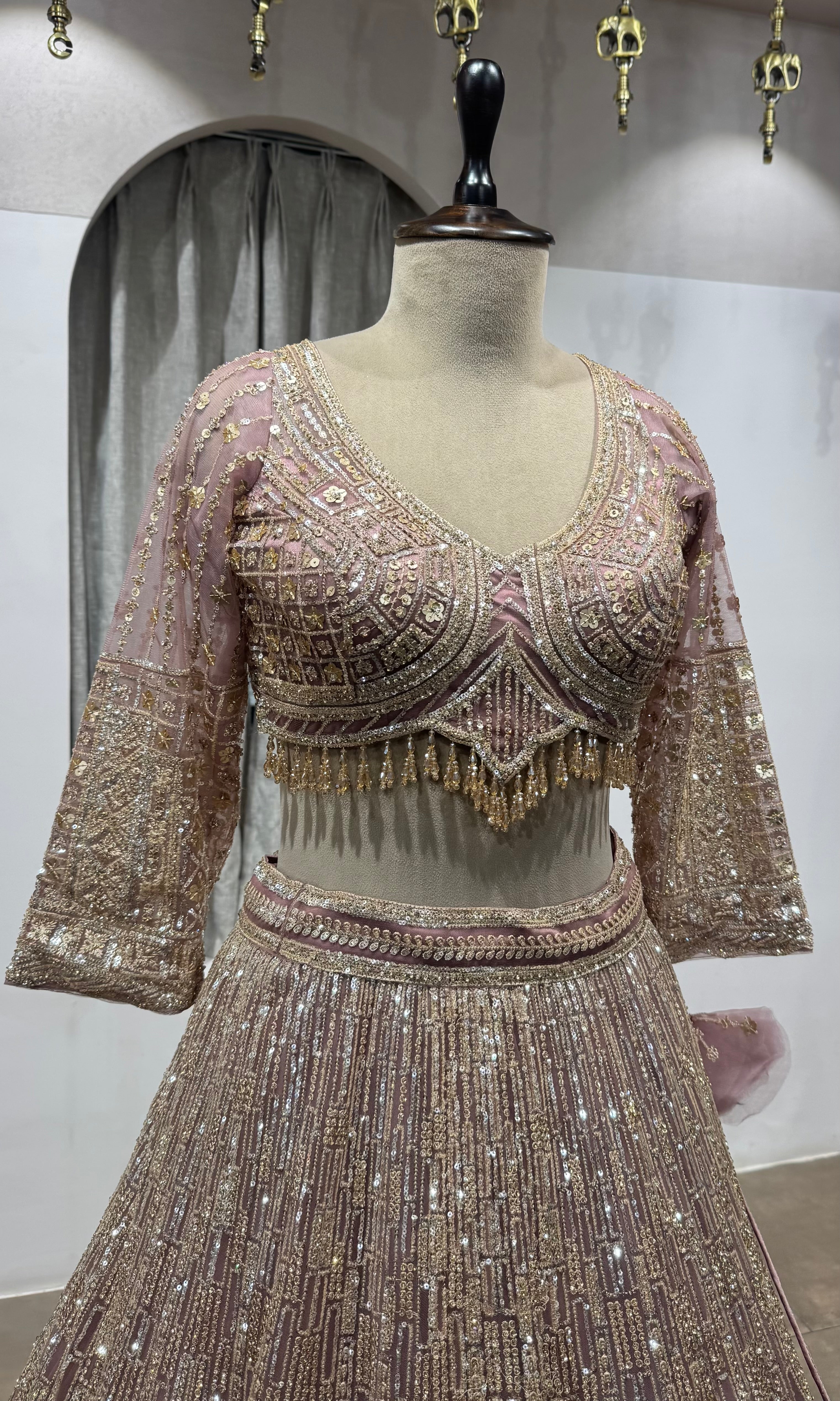 Pink Rose Gold Embroidered Lehenga with Dupatta