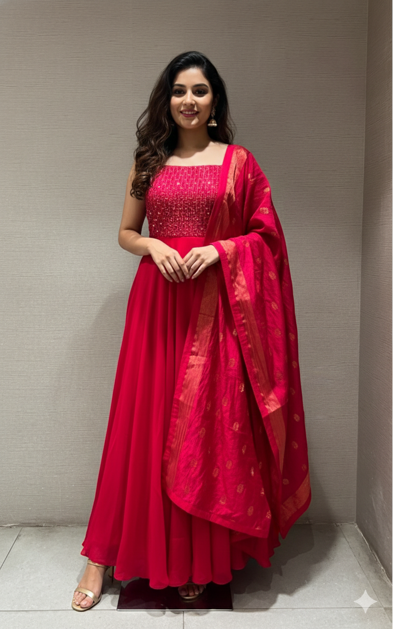Rani pink EMBELLISHED ANARKALI LONG DRESS