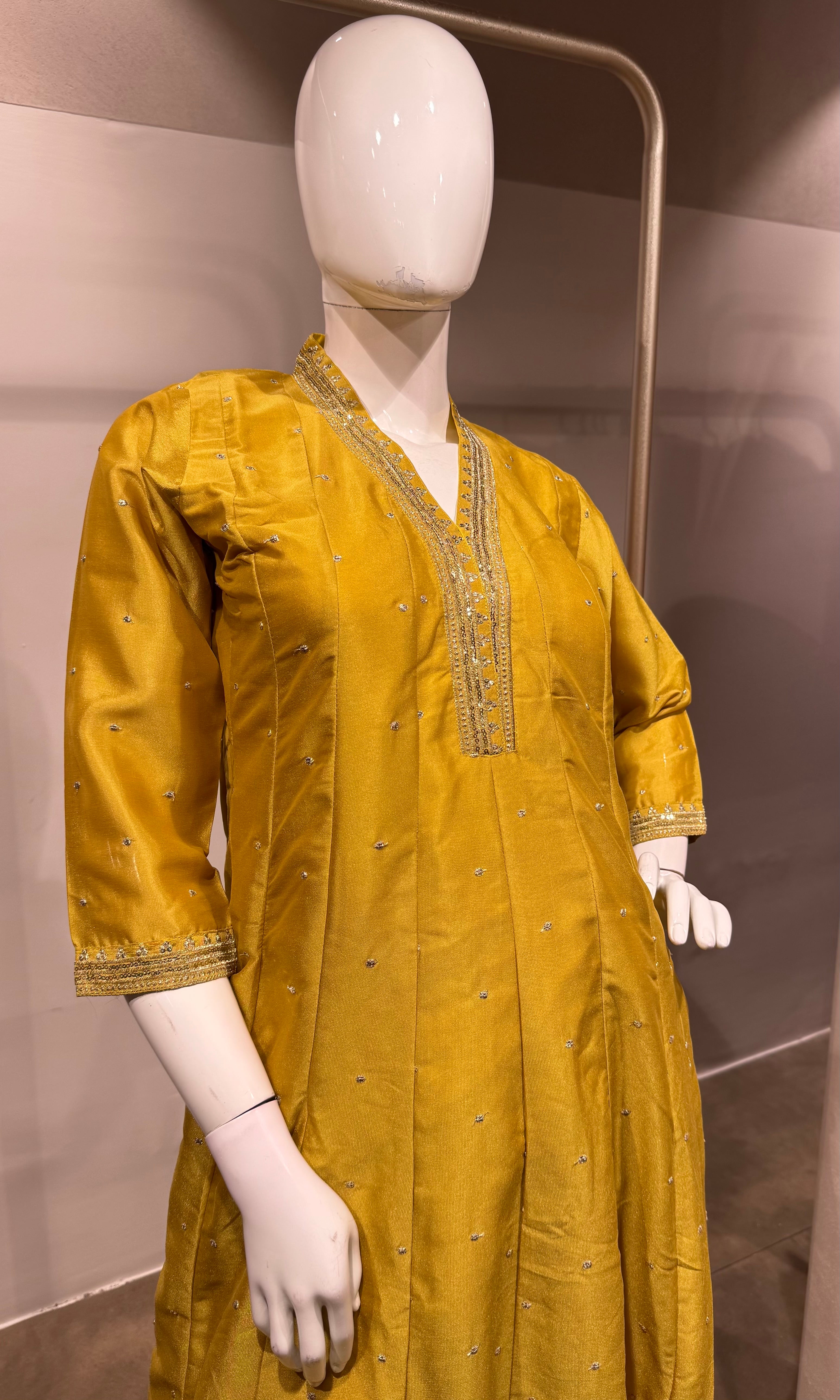 mustard yellow Silk Anarkali Set