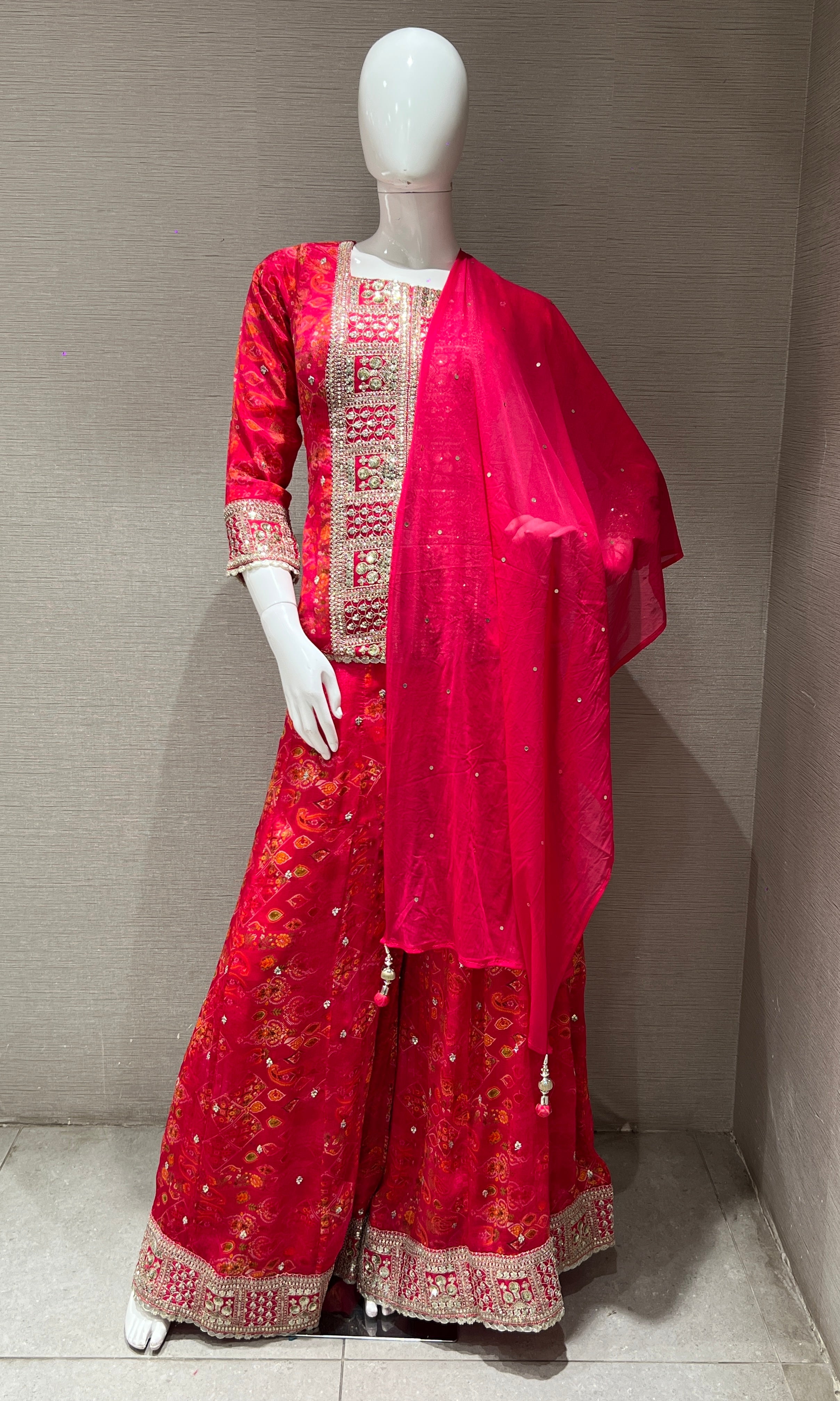 Rani Pink Embroidered Sharara Set