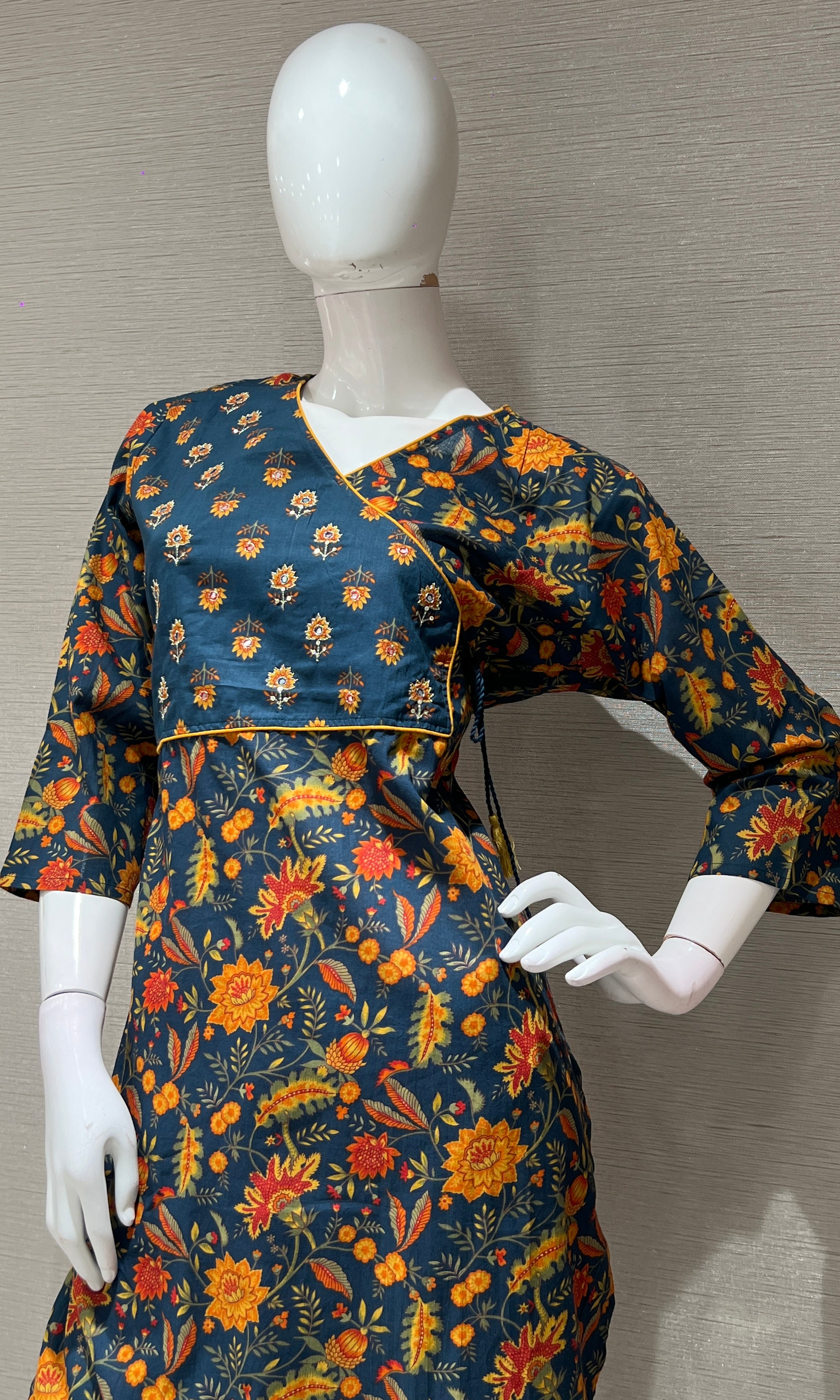blue printed FLORAL kurta set