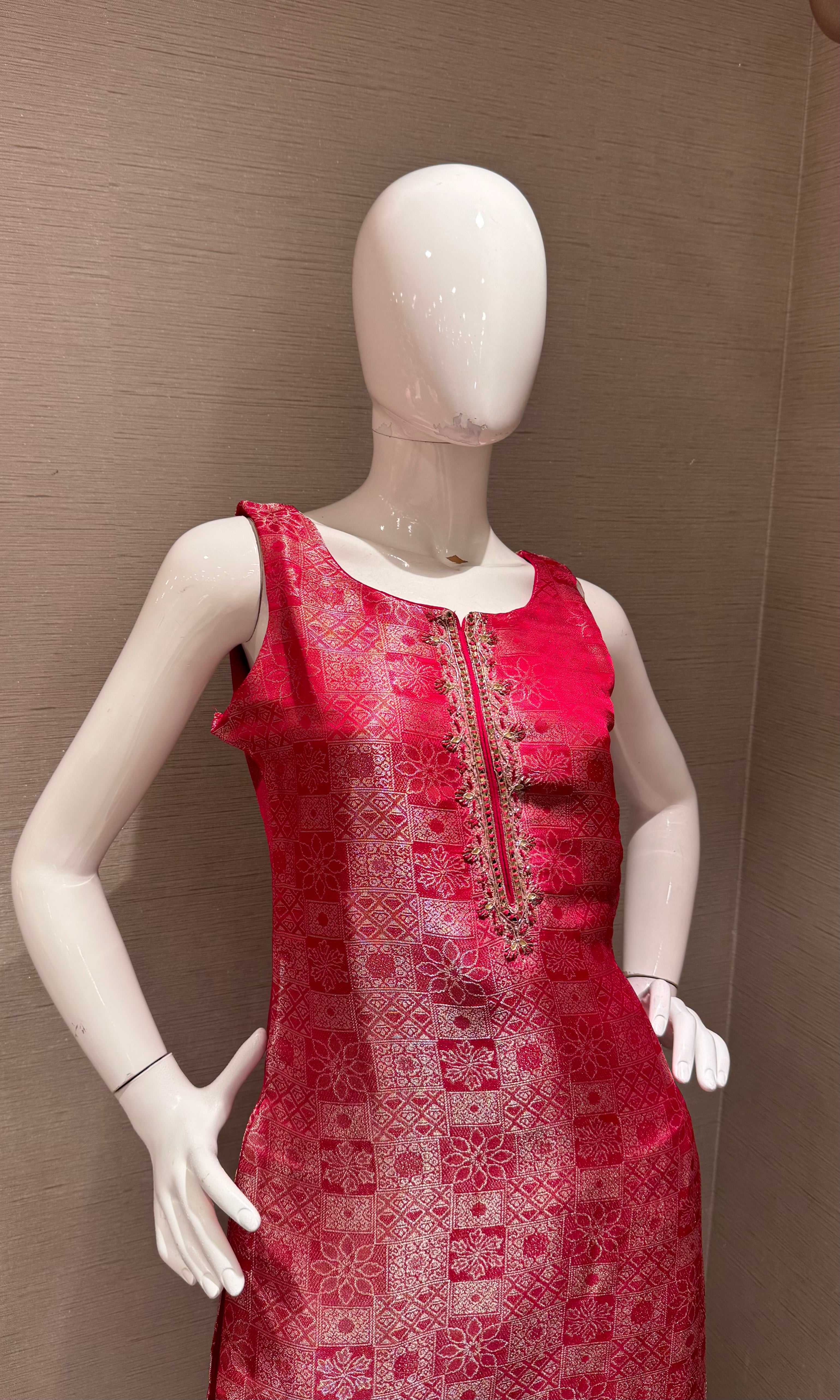 Rani pink banarasi kurta set