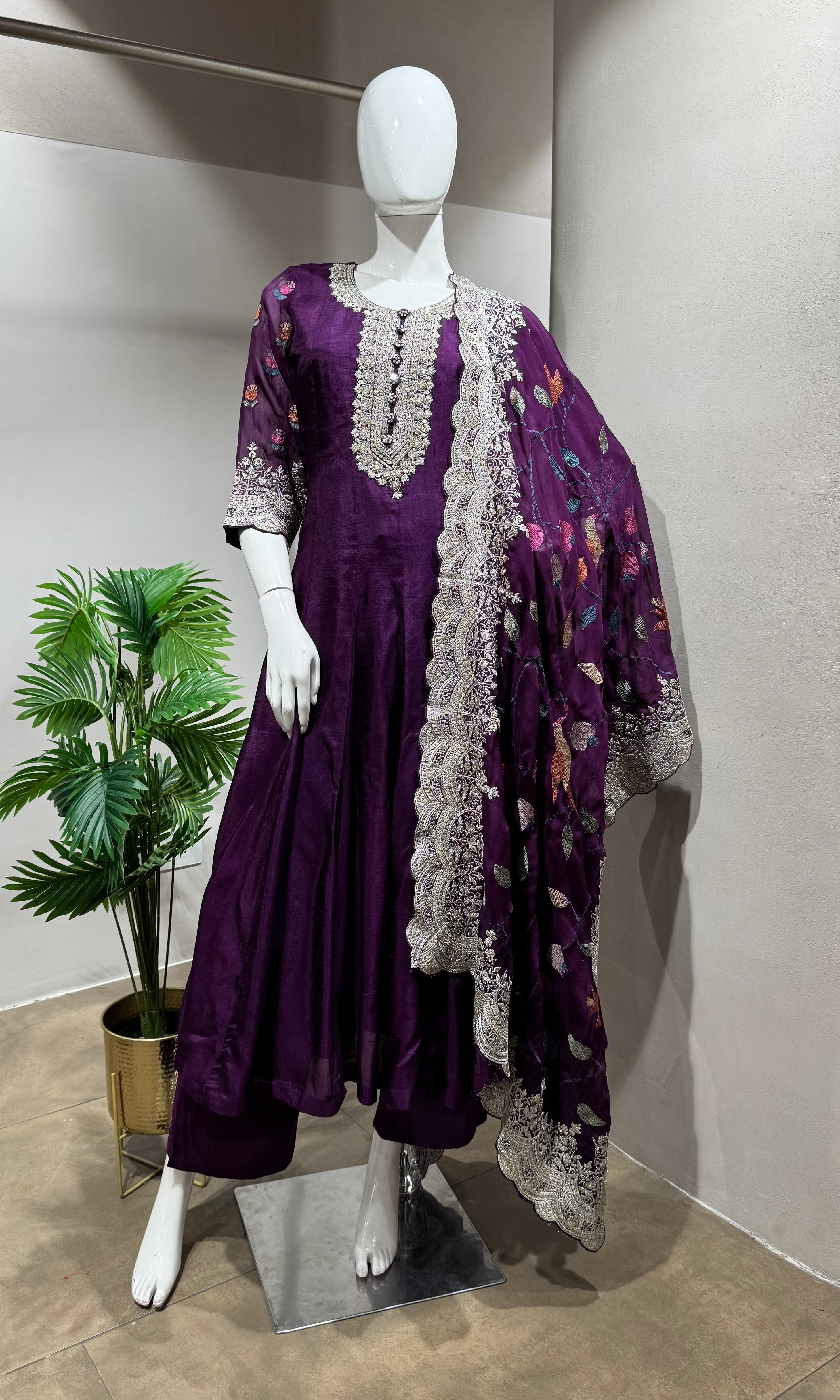 Royal Purple Embroidered Anarkali Set
