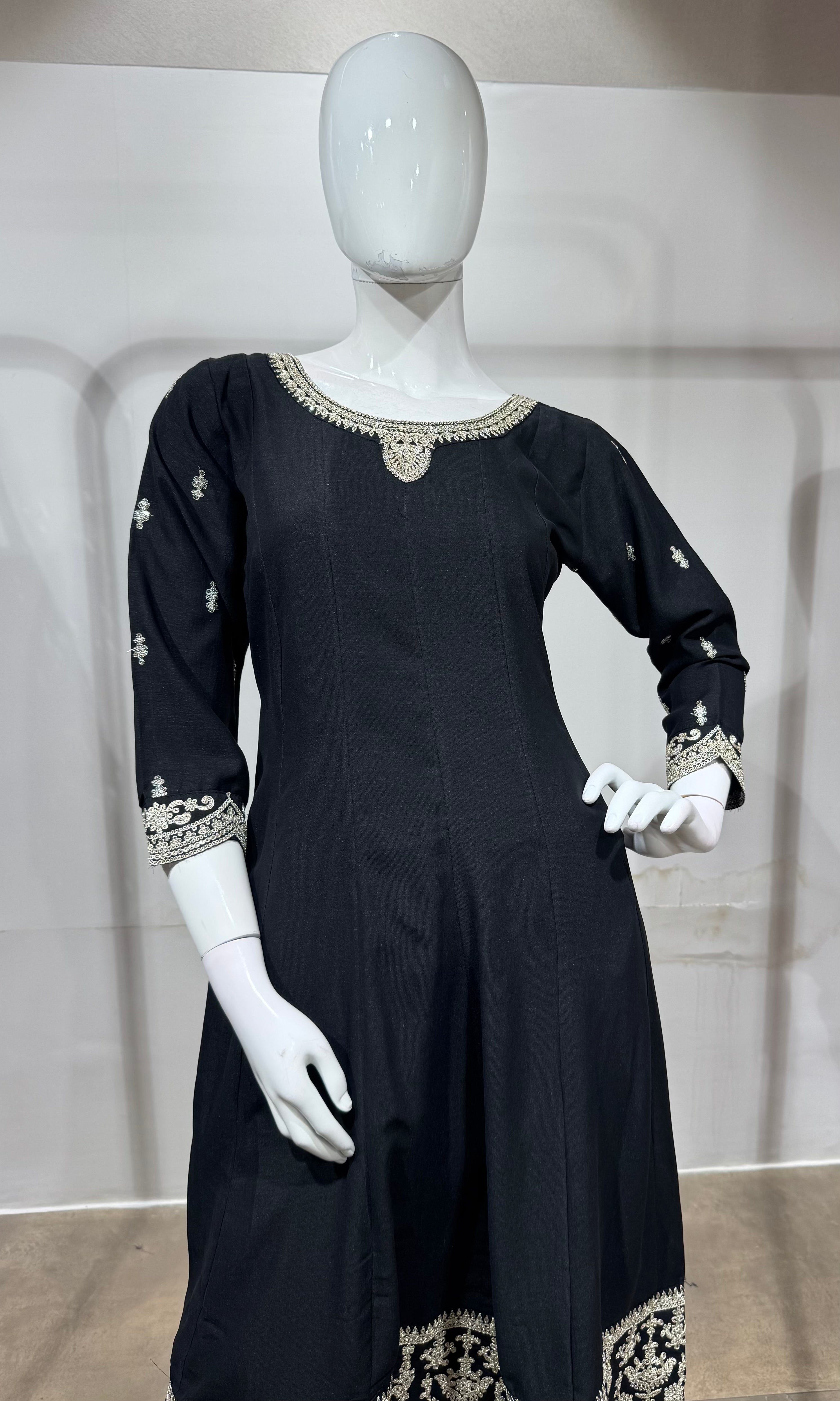 Black & Silver Georgette Anarkali Ensemble