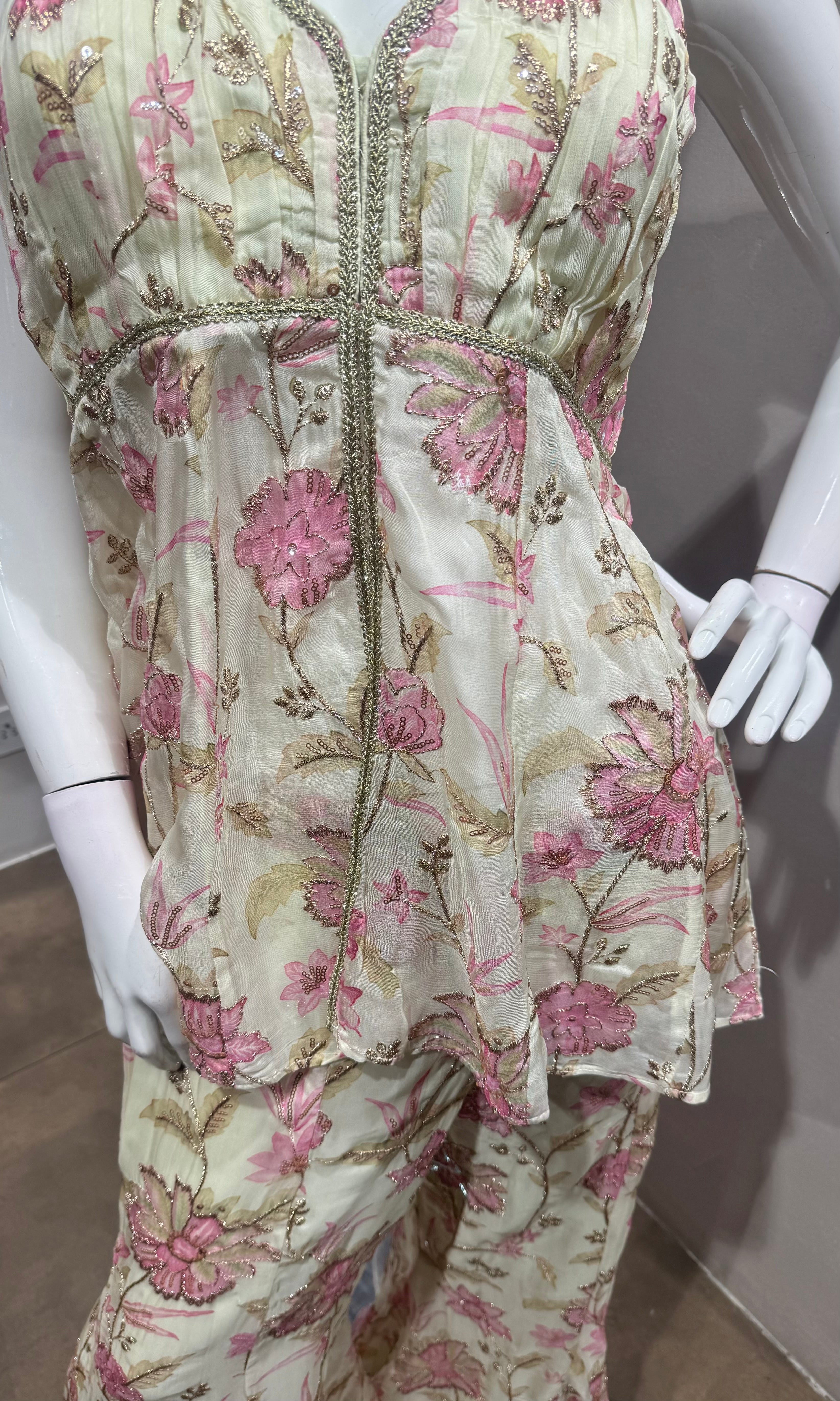 Ivory Floral Halter Peplum palazzo Set
