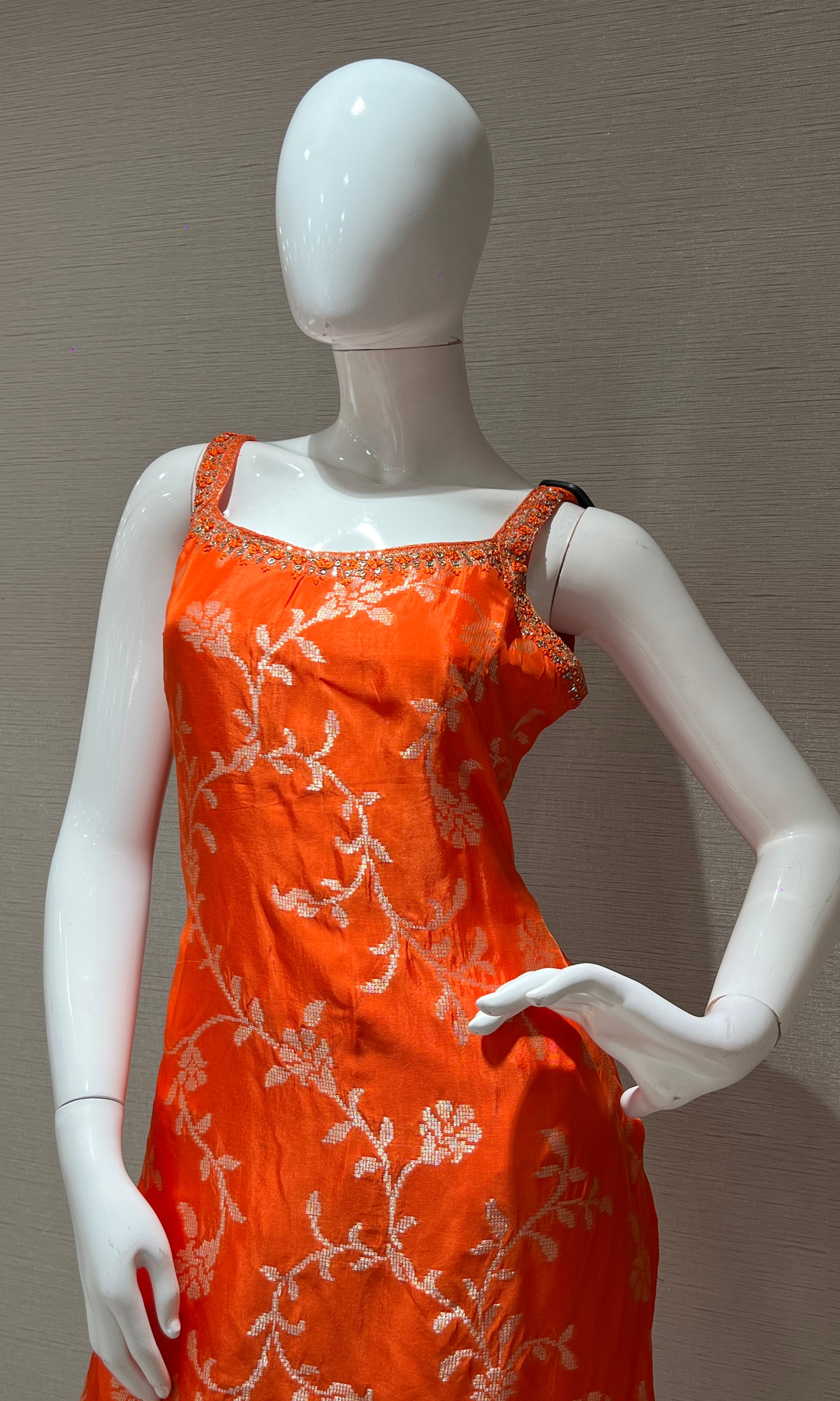 Orange banarasi silk kurta set