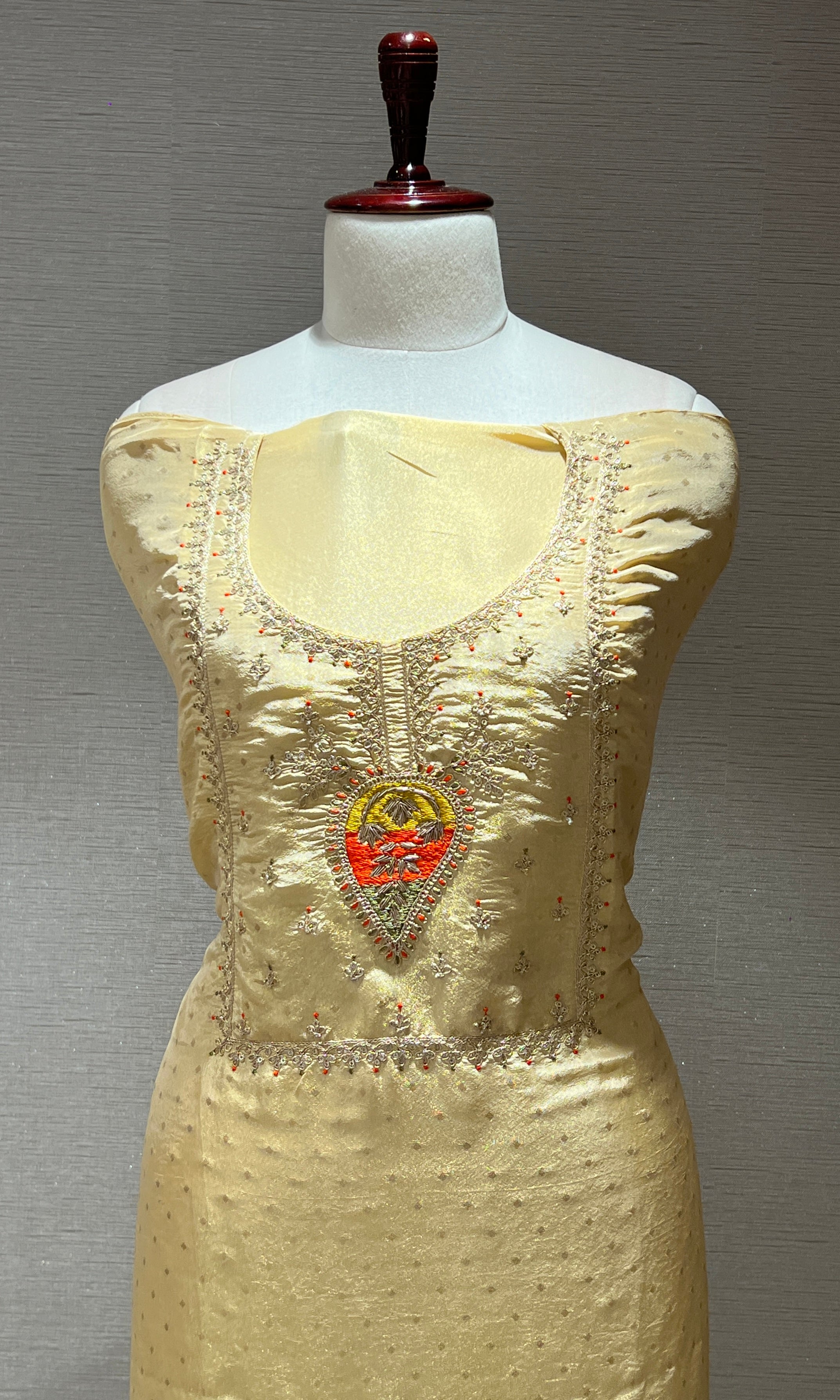 Golden Grace Embroidered Dress Material