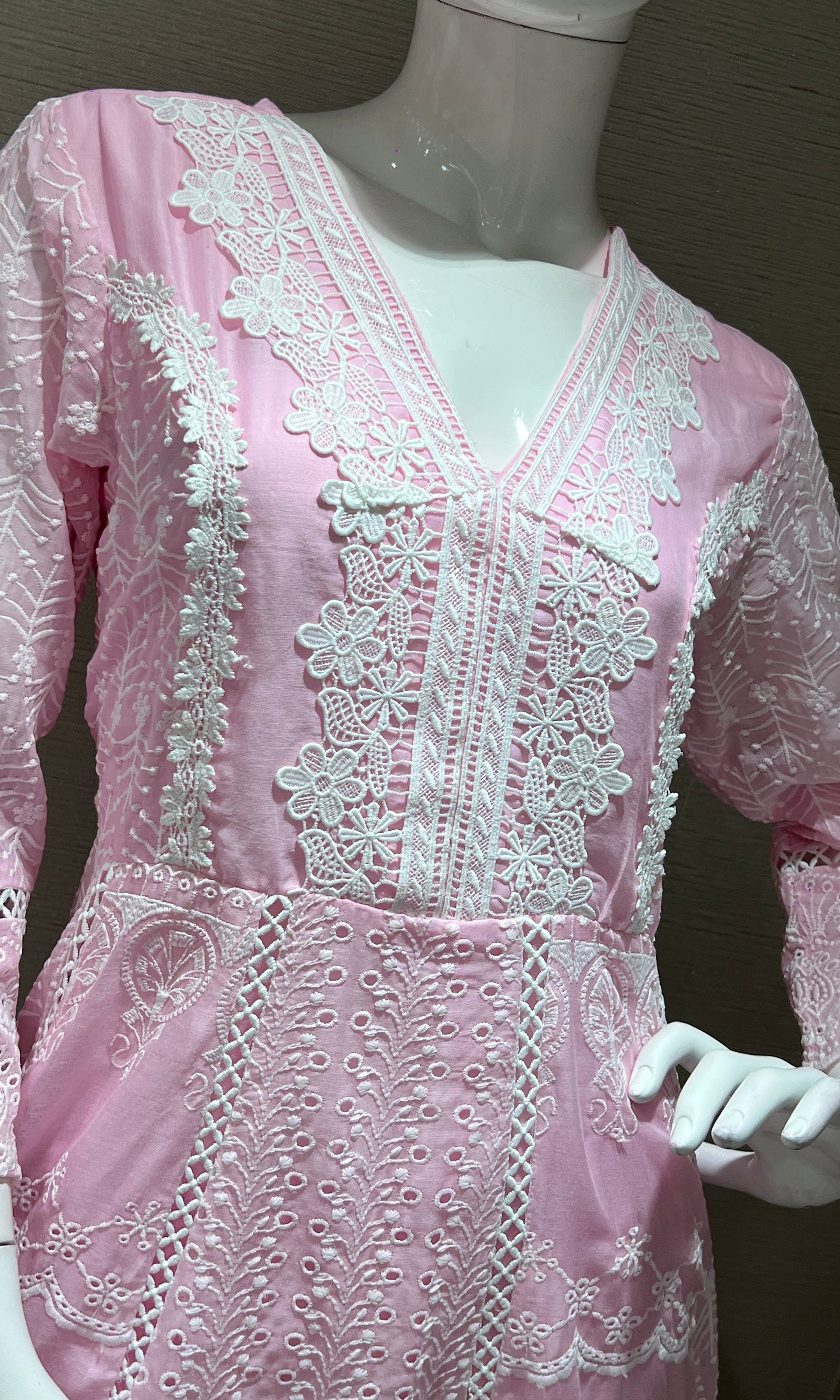 baby pink Chikankari Anarkali kurta set