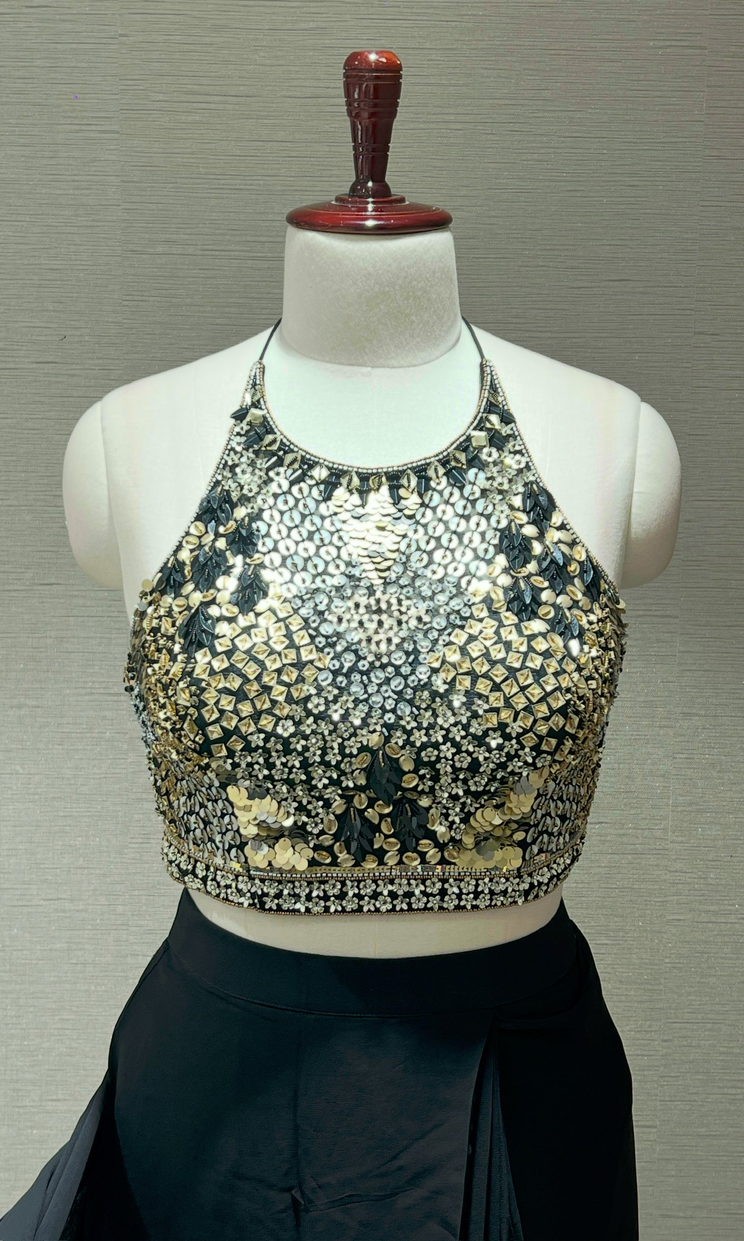 Black drape saree with Sequin Halter Blouse