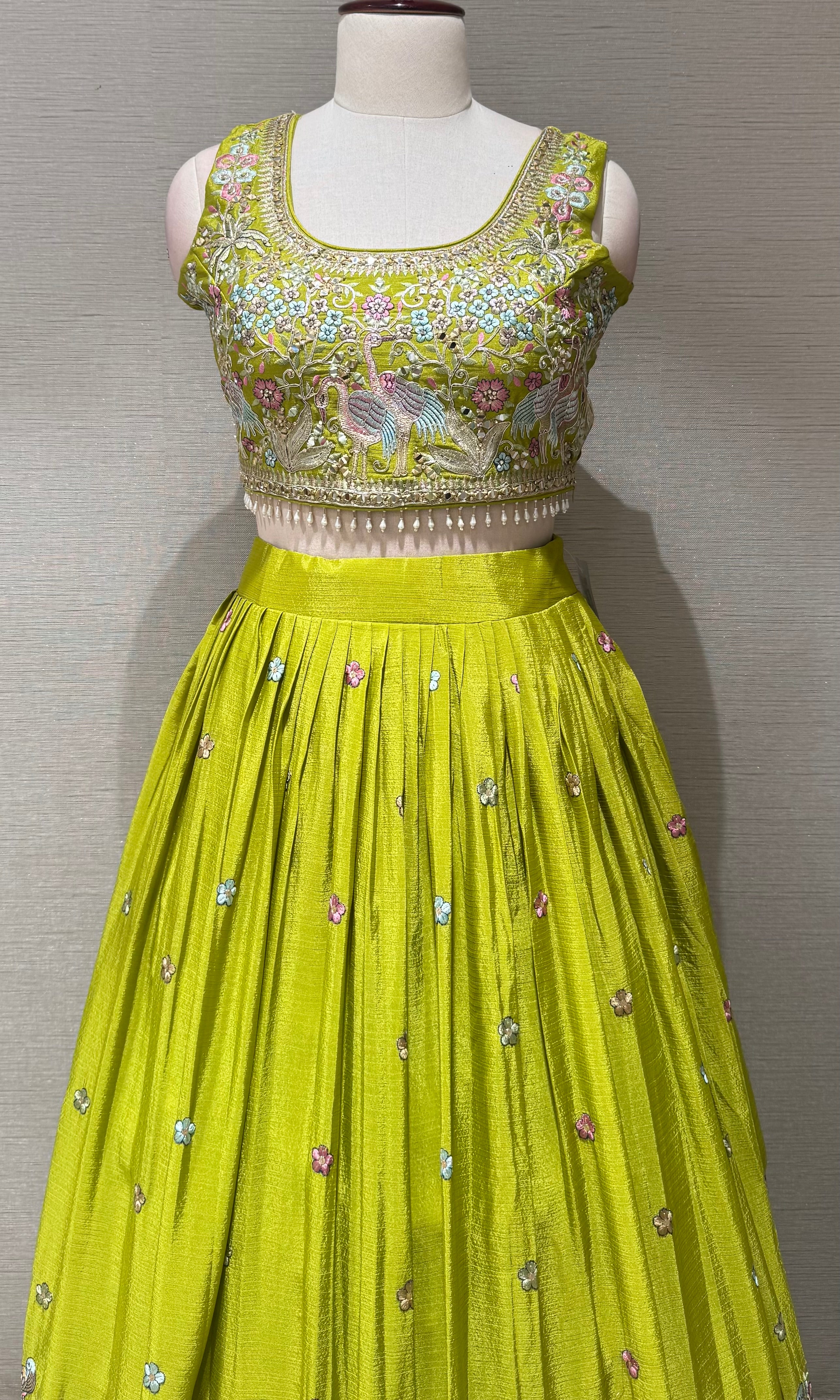 Green Tissue silk Forest Floral Lehenga set