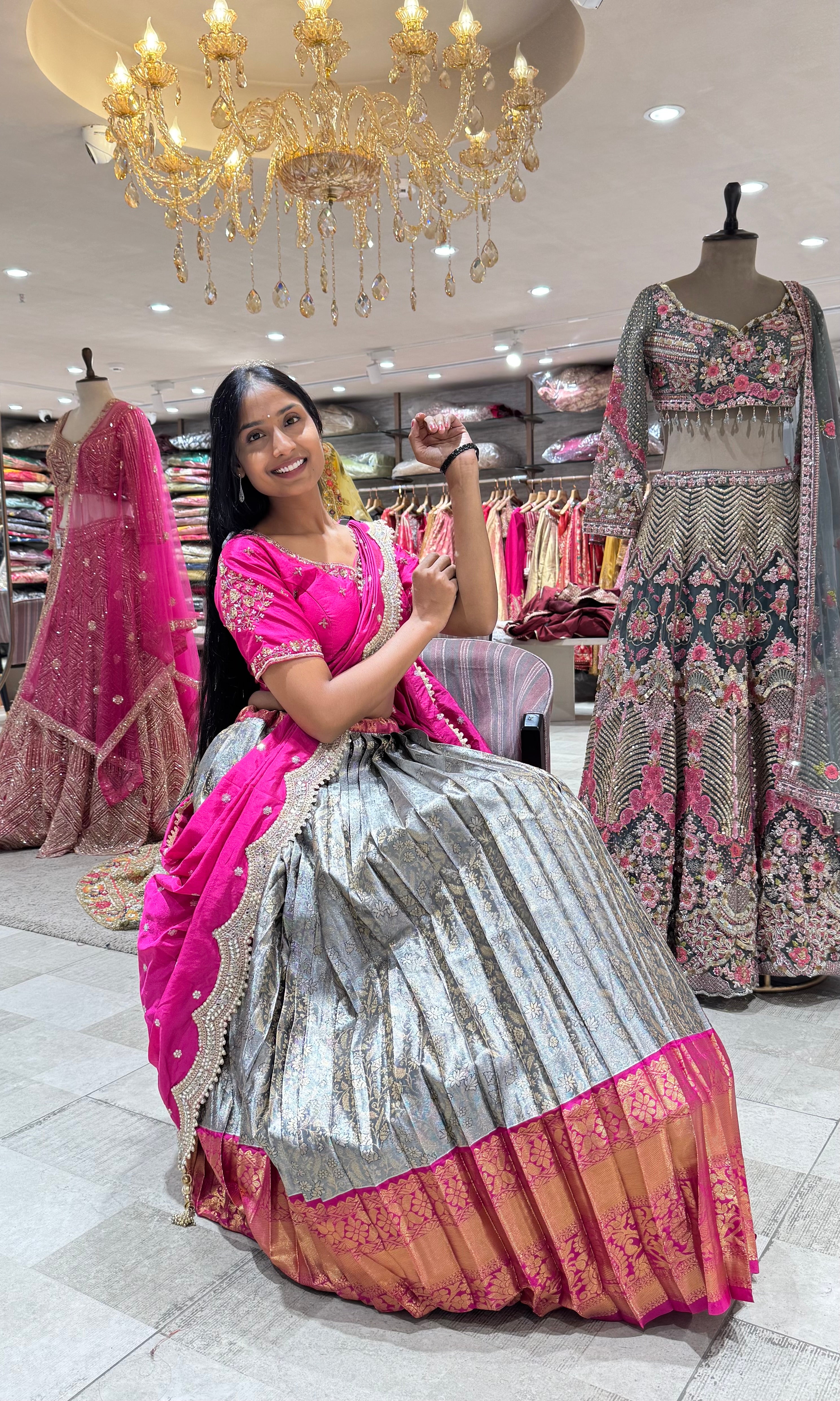 PINK AND GREY EMBROIDERED LEHENGA