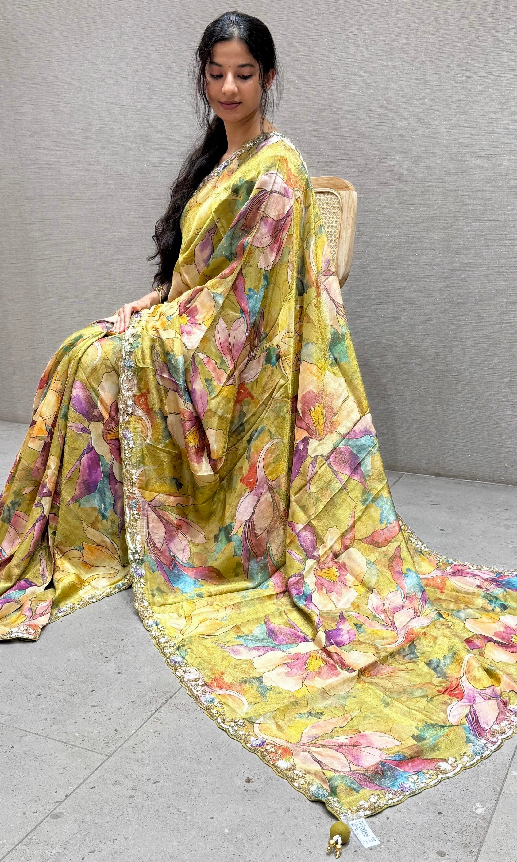 Mehandi green tissue silk saree with ready blouse