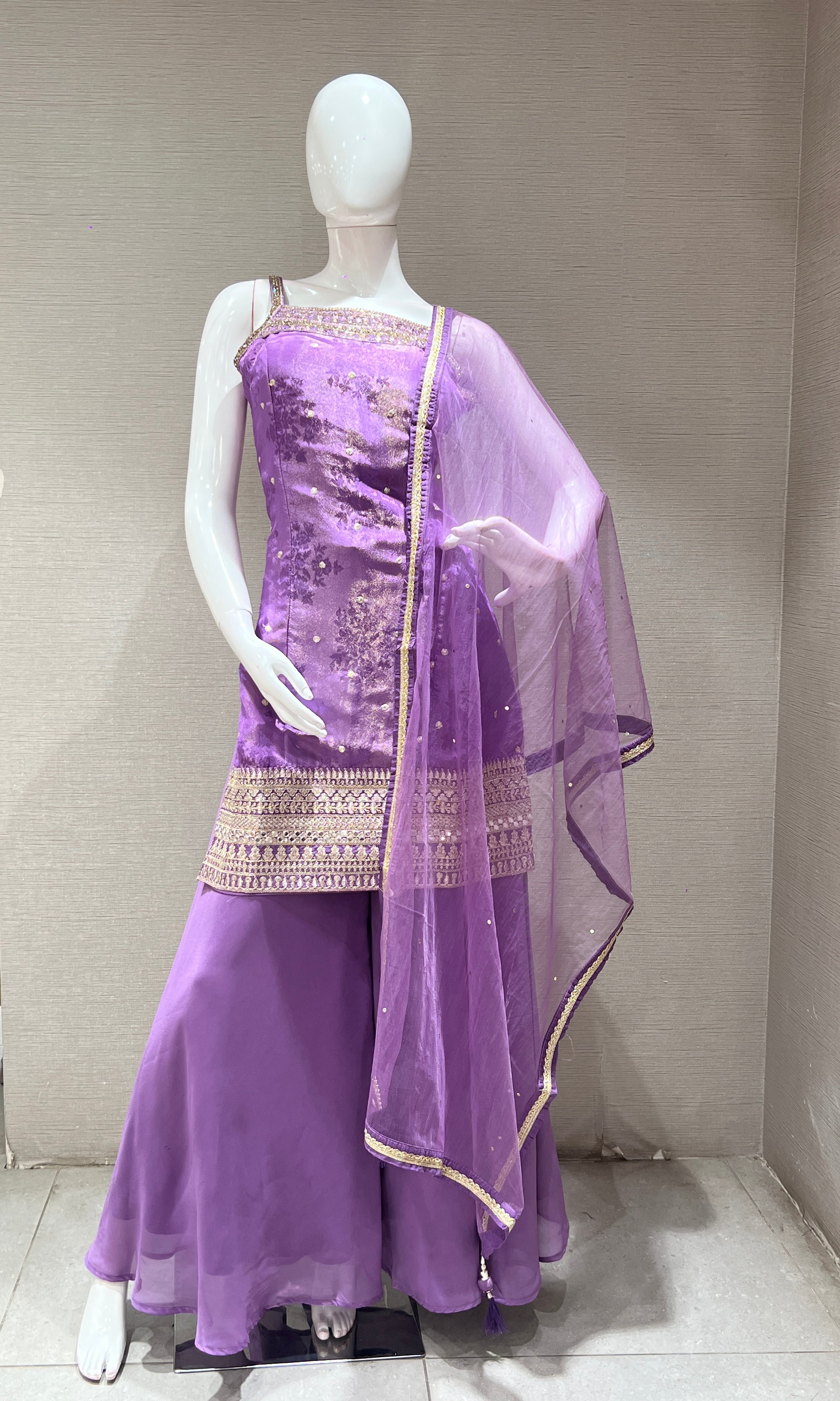 purple embroidery sharara with dupatta