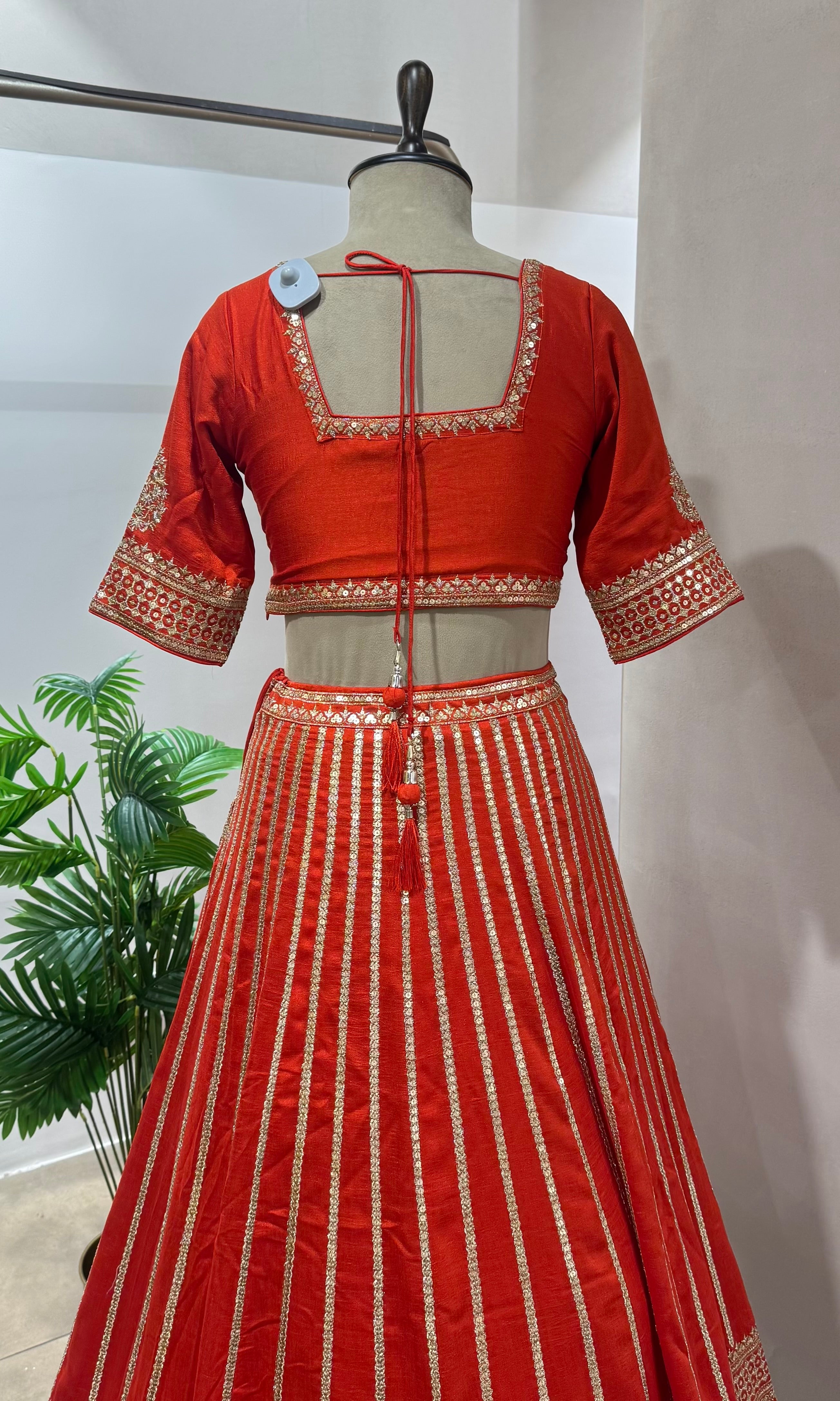 Orange GOLDEN EMBROIDERY Lehenga