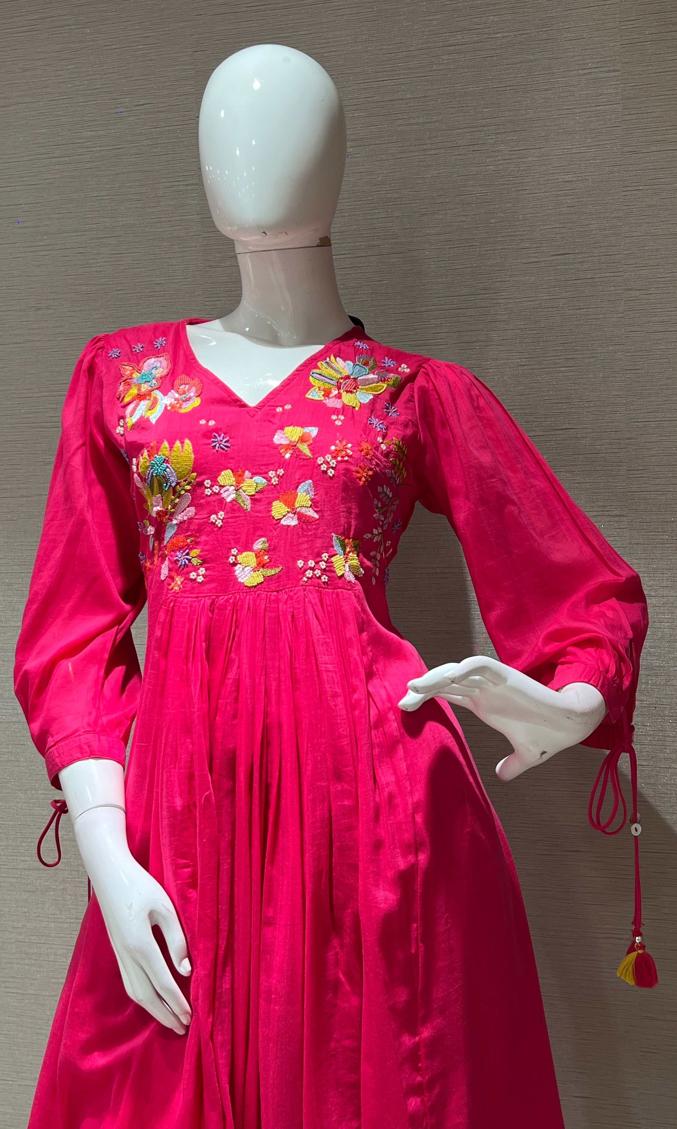 Pink FLORAL MUL CHANDERI kurta set