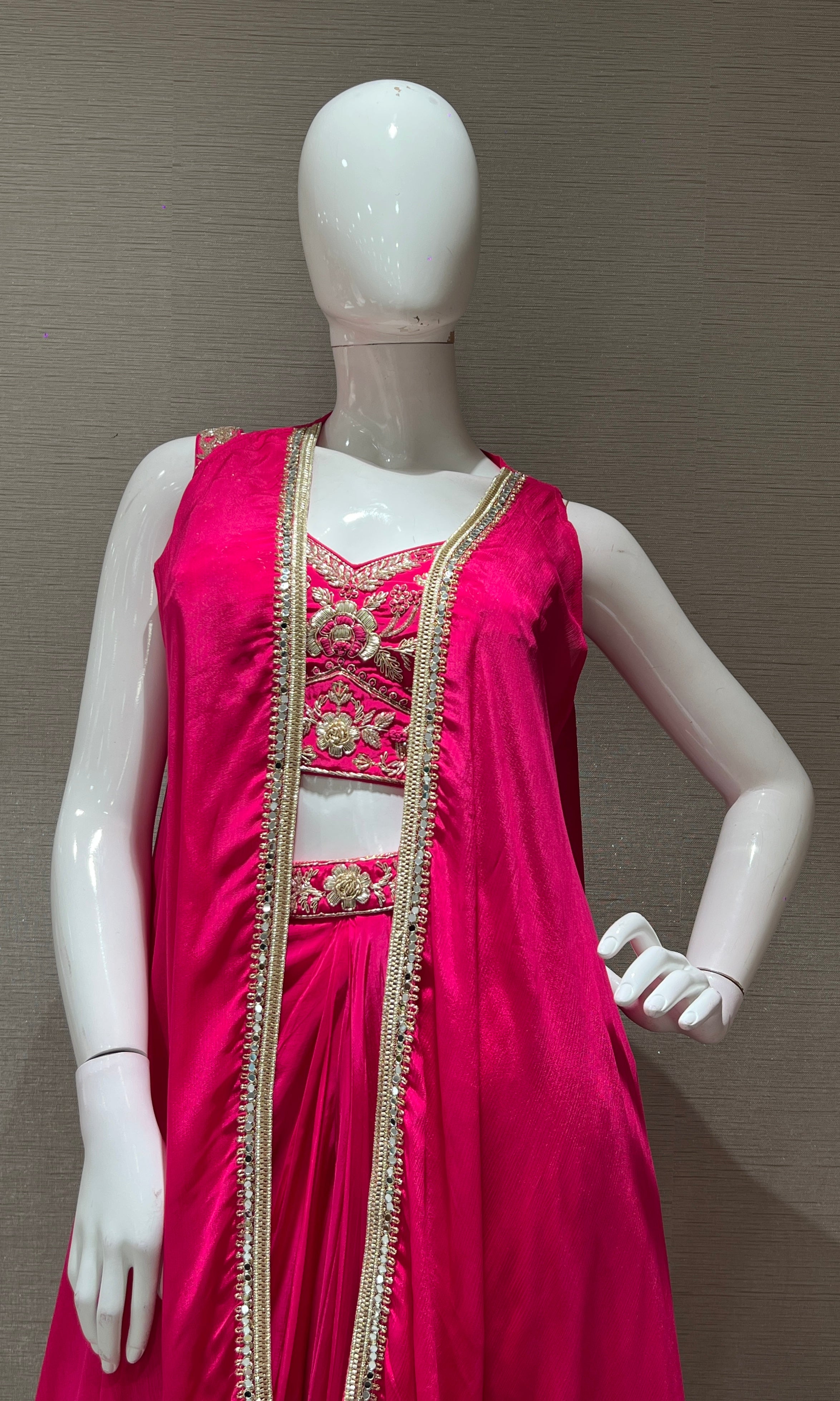 Rani pink EMBROIDERED BLOUSE WITH SKIRT
