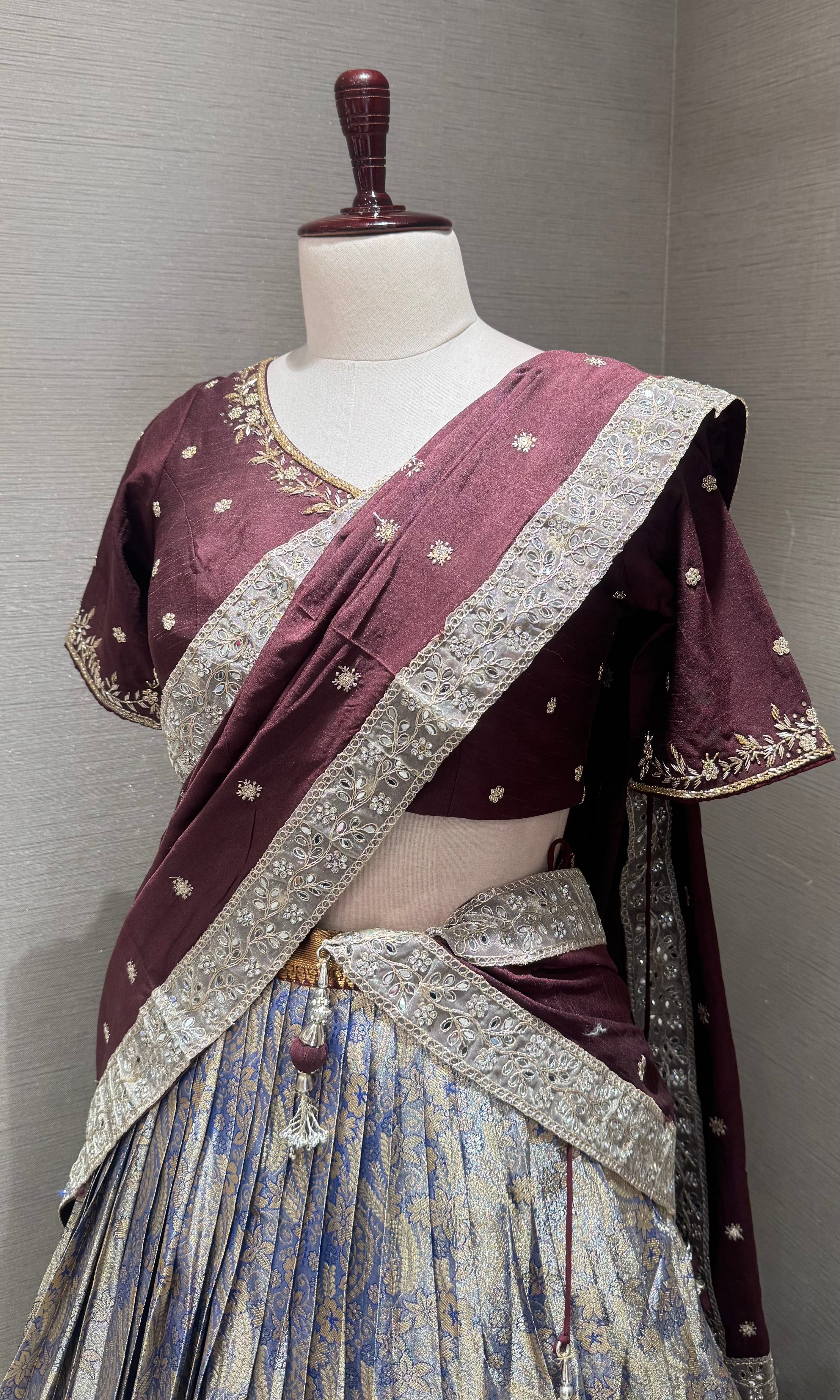 Brown AND NAVY blue BANARASI PATTU LEHENGA