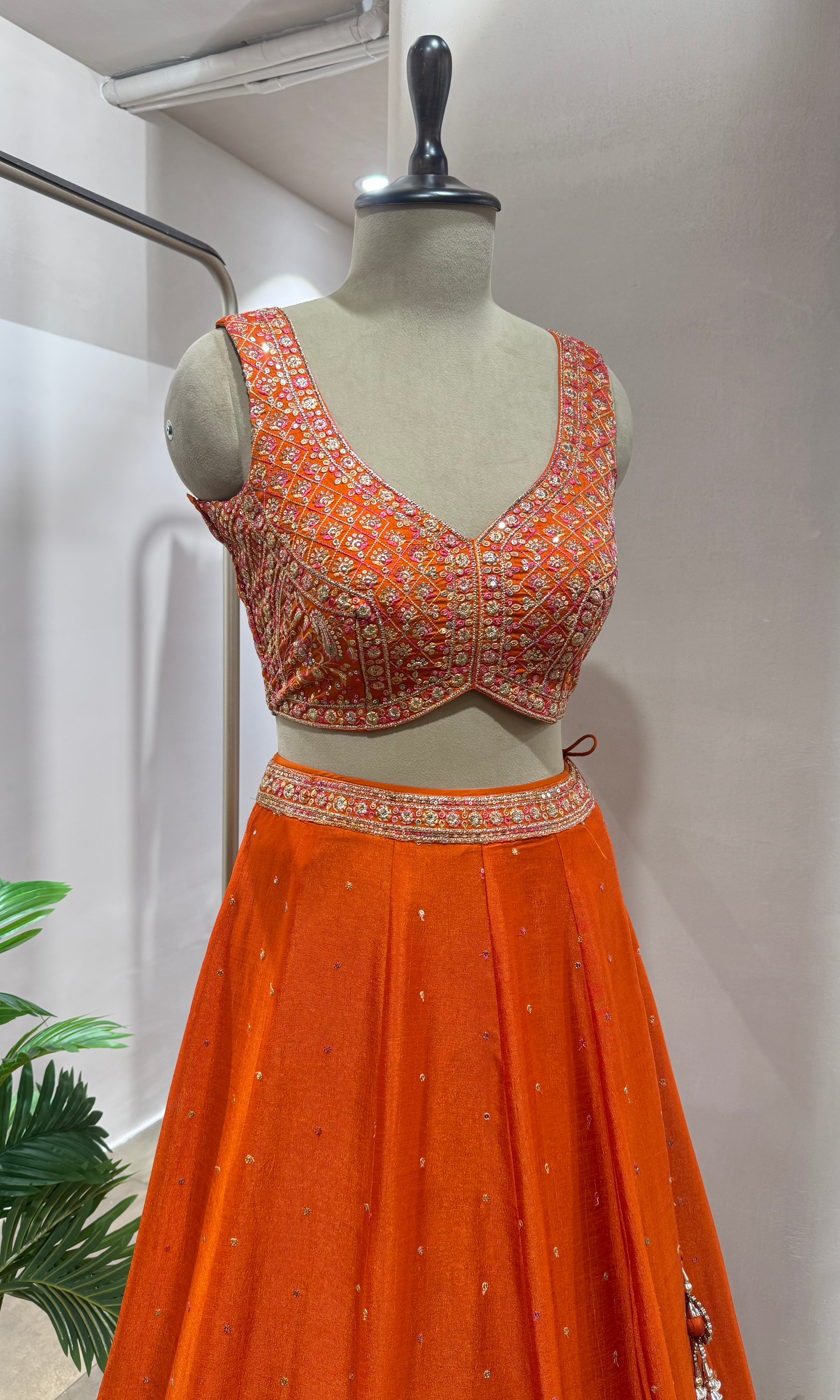 Orange embroidered Lehenga with dupatta