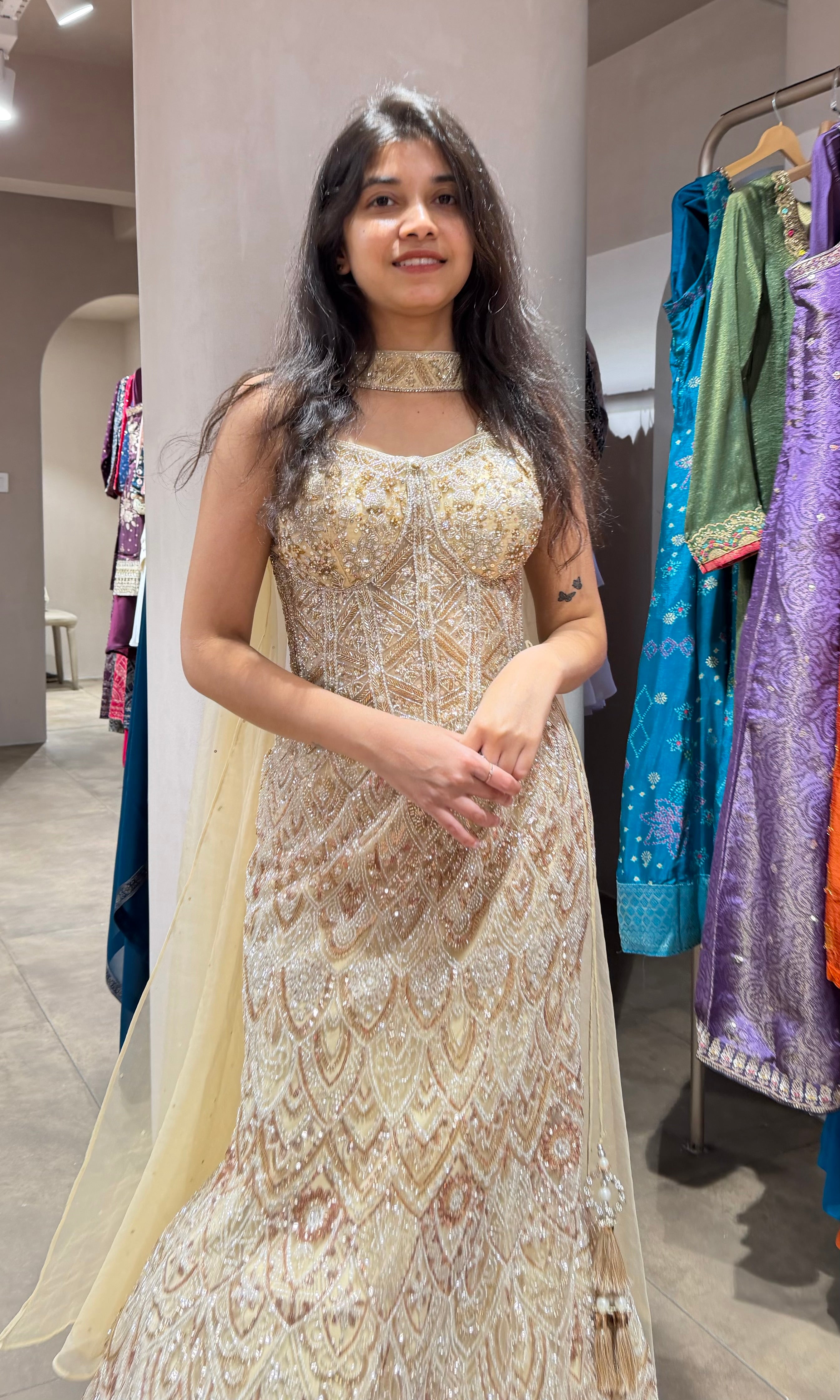Cream LEHENGA WITH CORSET BLOUSE