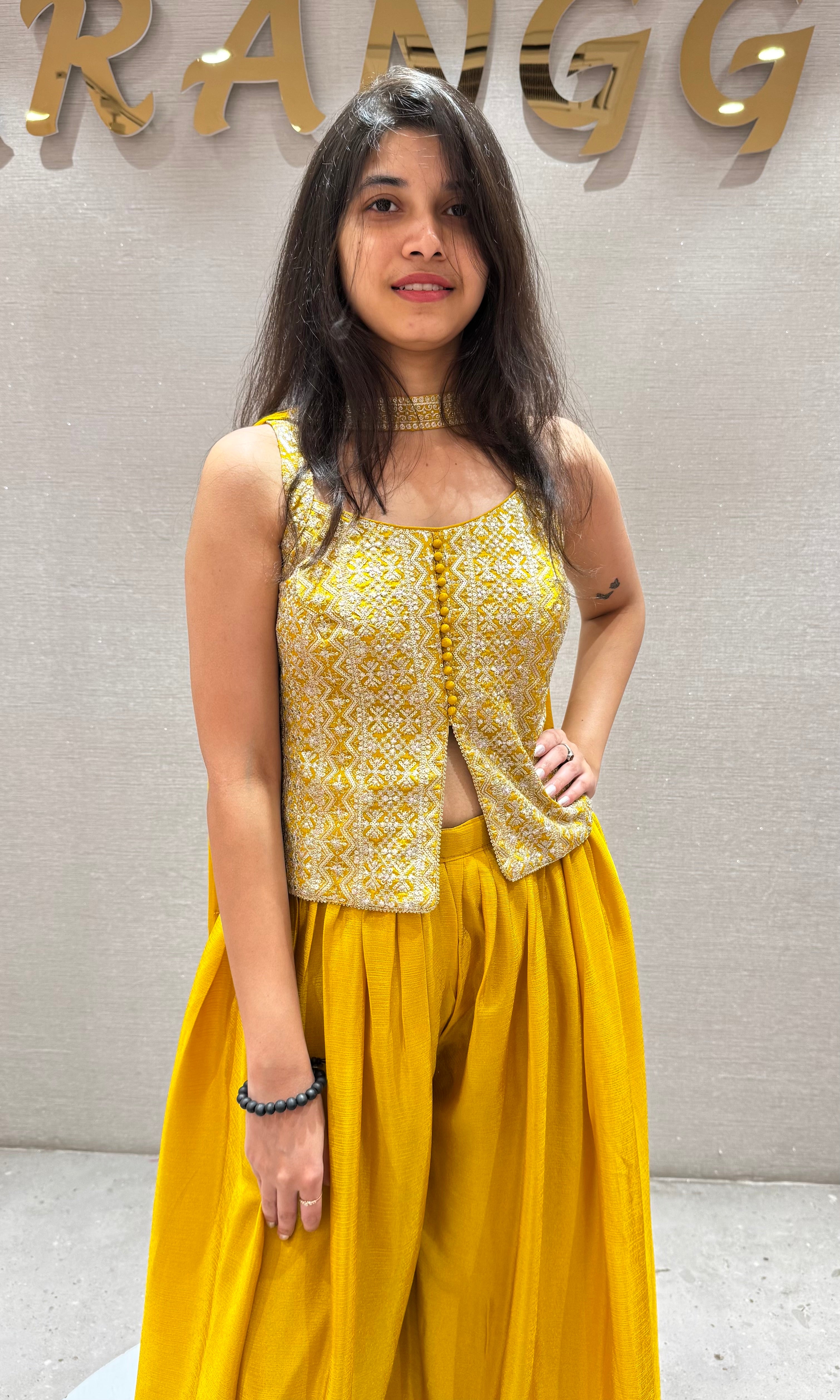 Yellow GOLDEN PEPLUM PALAZZO SET