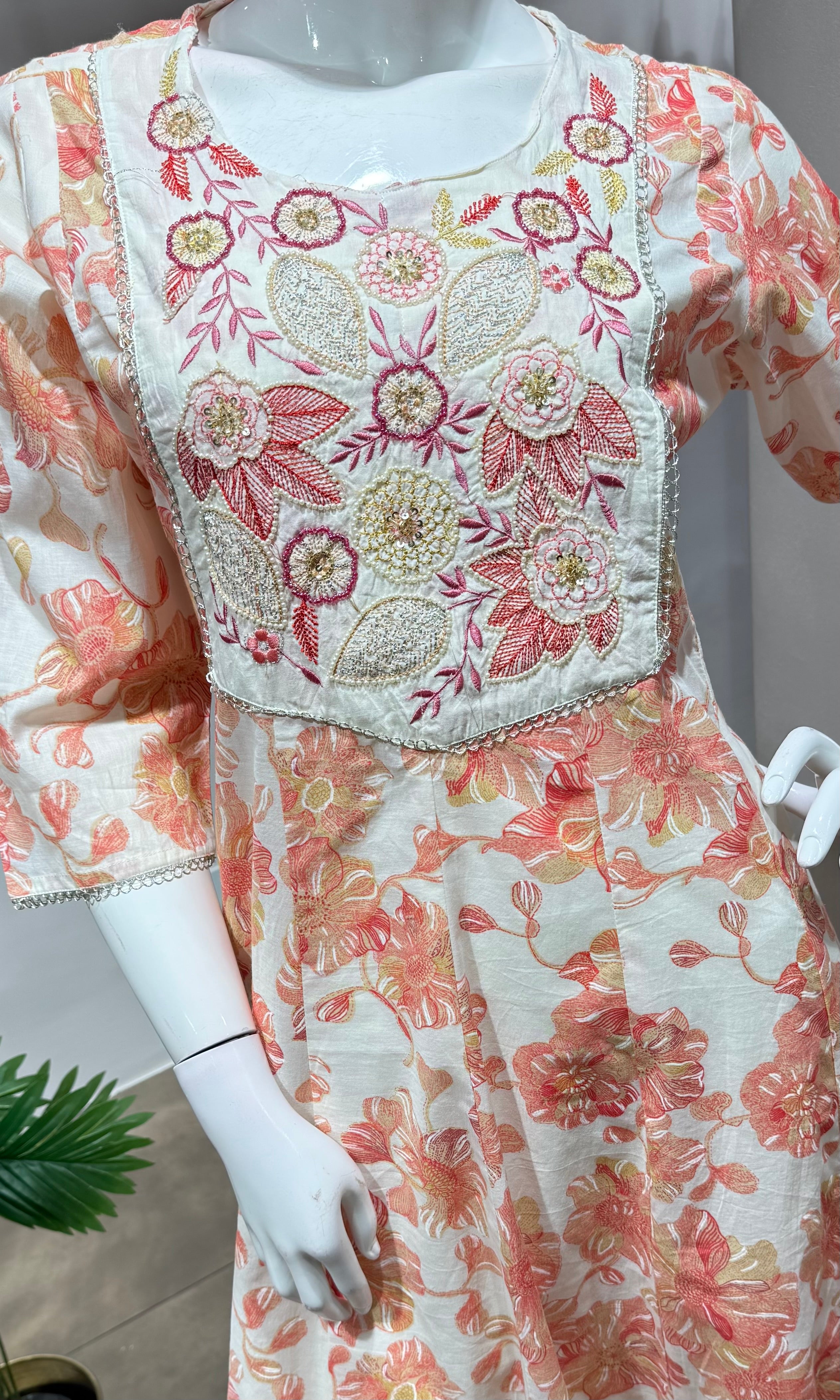 Pink spring summer floral anarakali