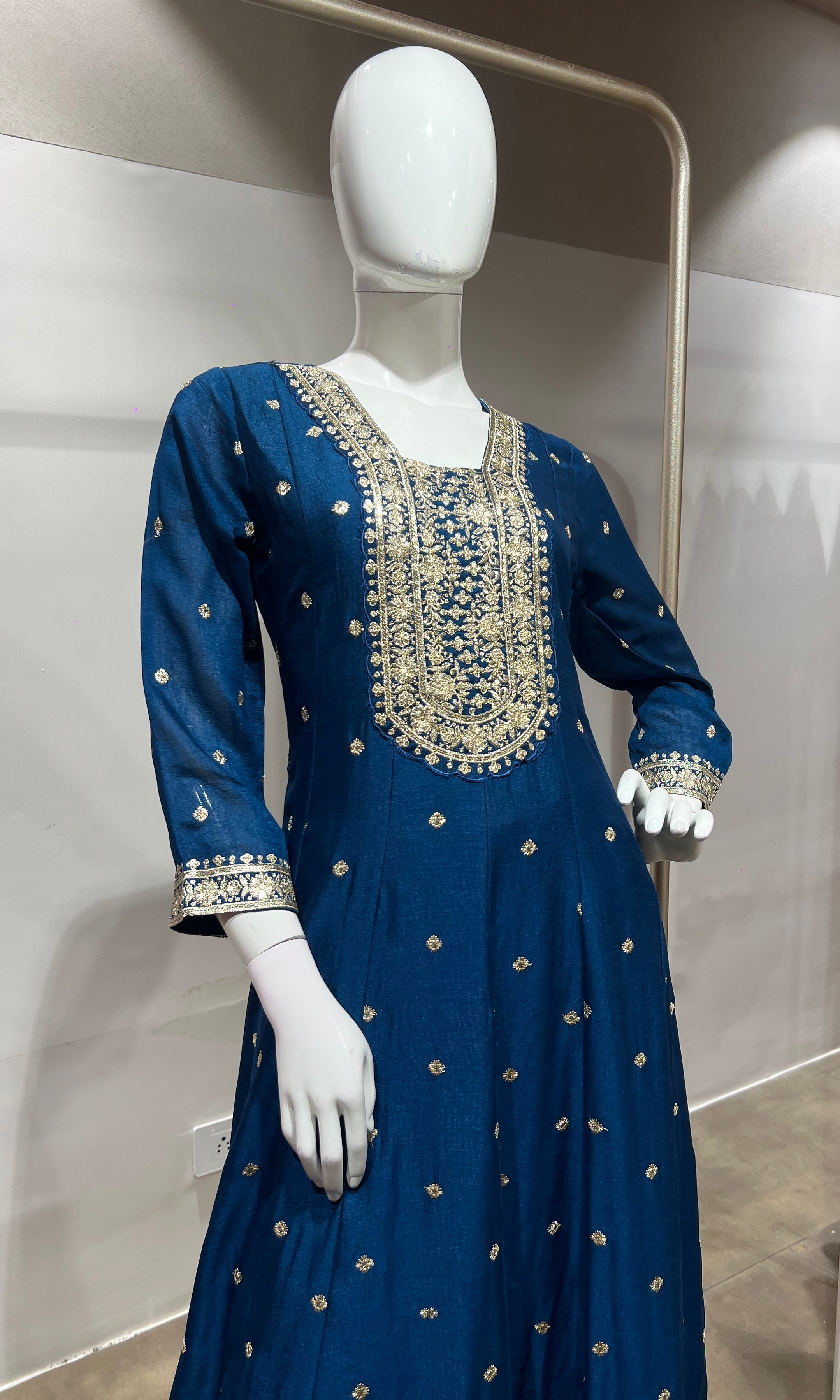 Blue gold embroidered Anarkali set