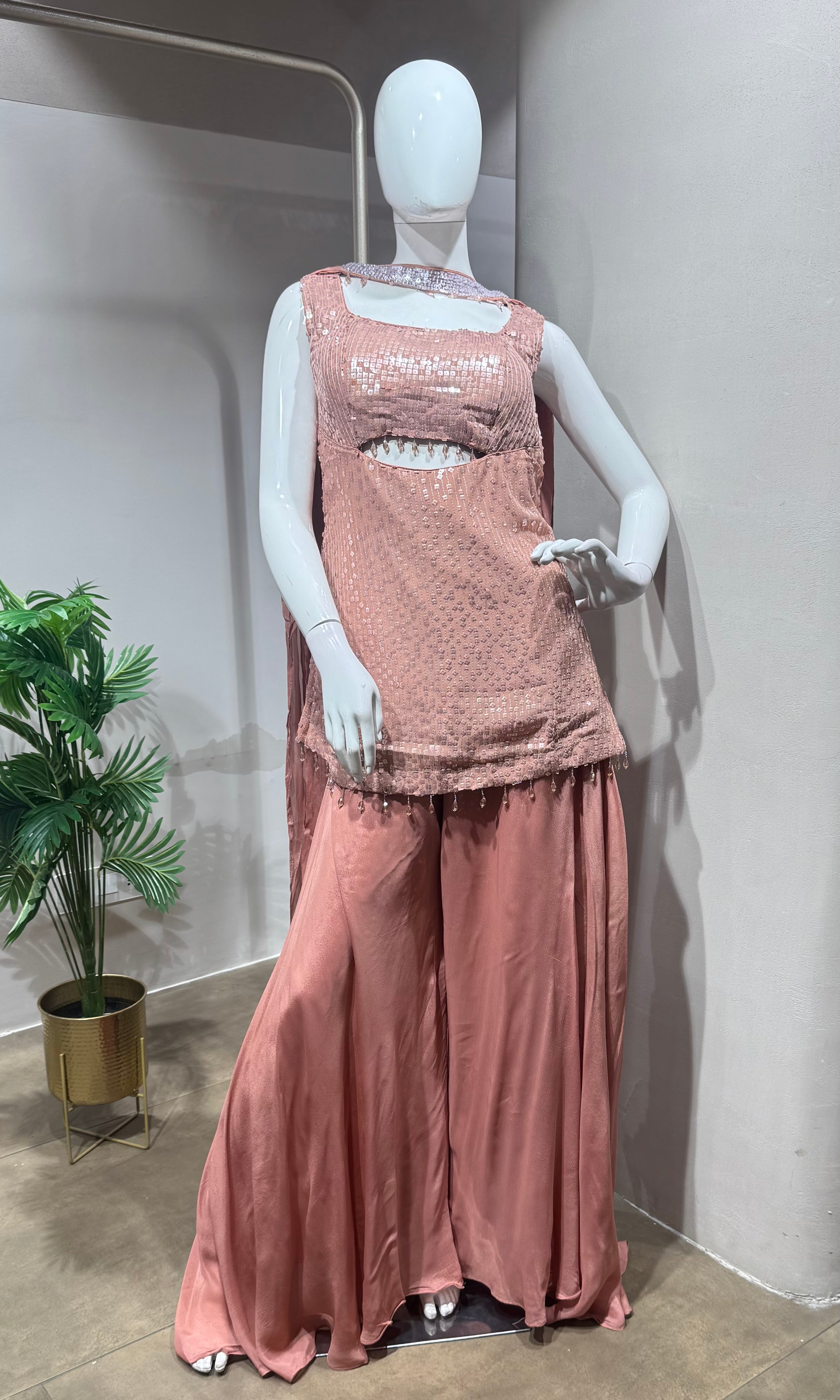 ONION PINK GEORGETTE SHARARA SET