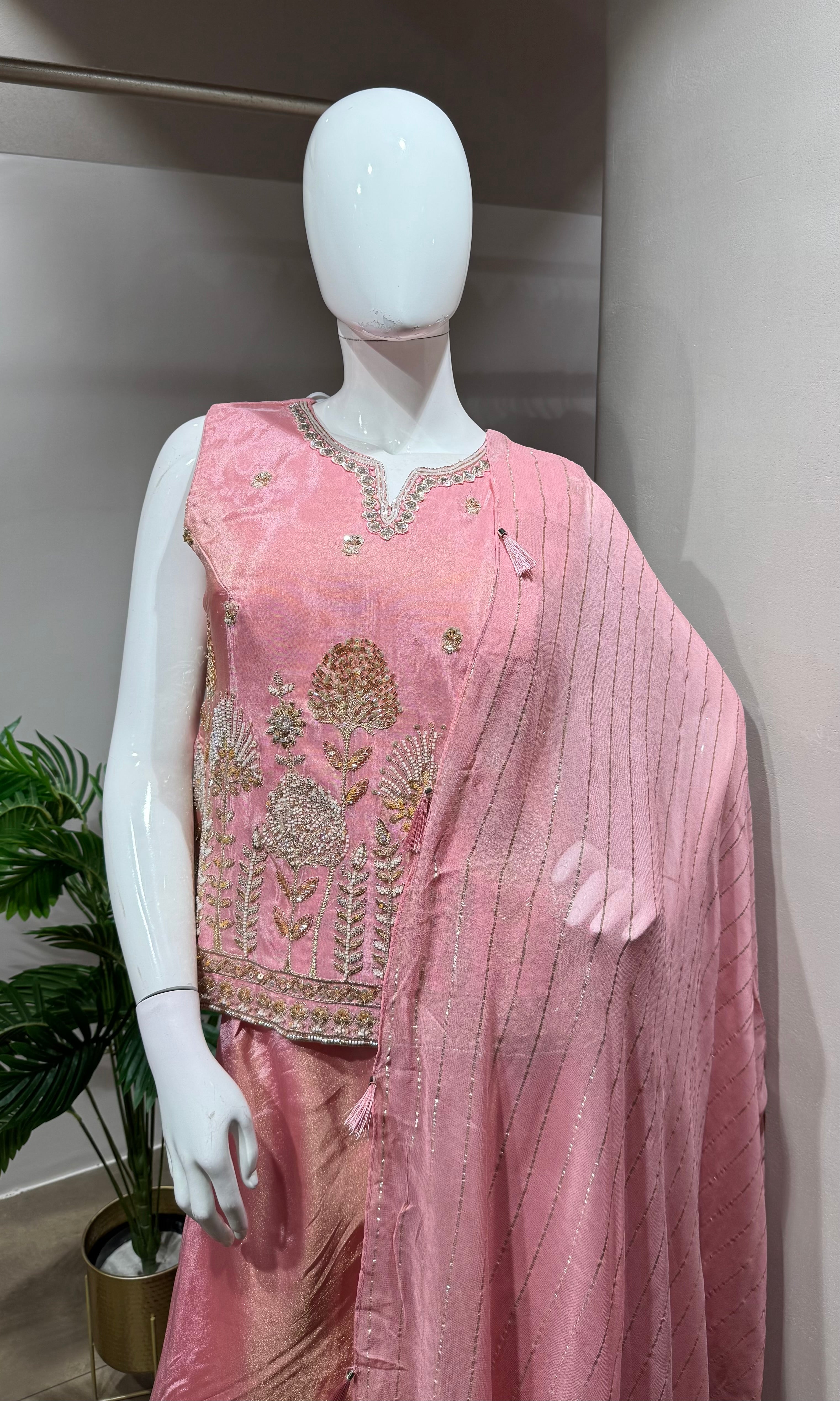 rose pink peplum palazzo set