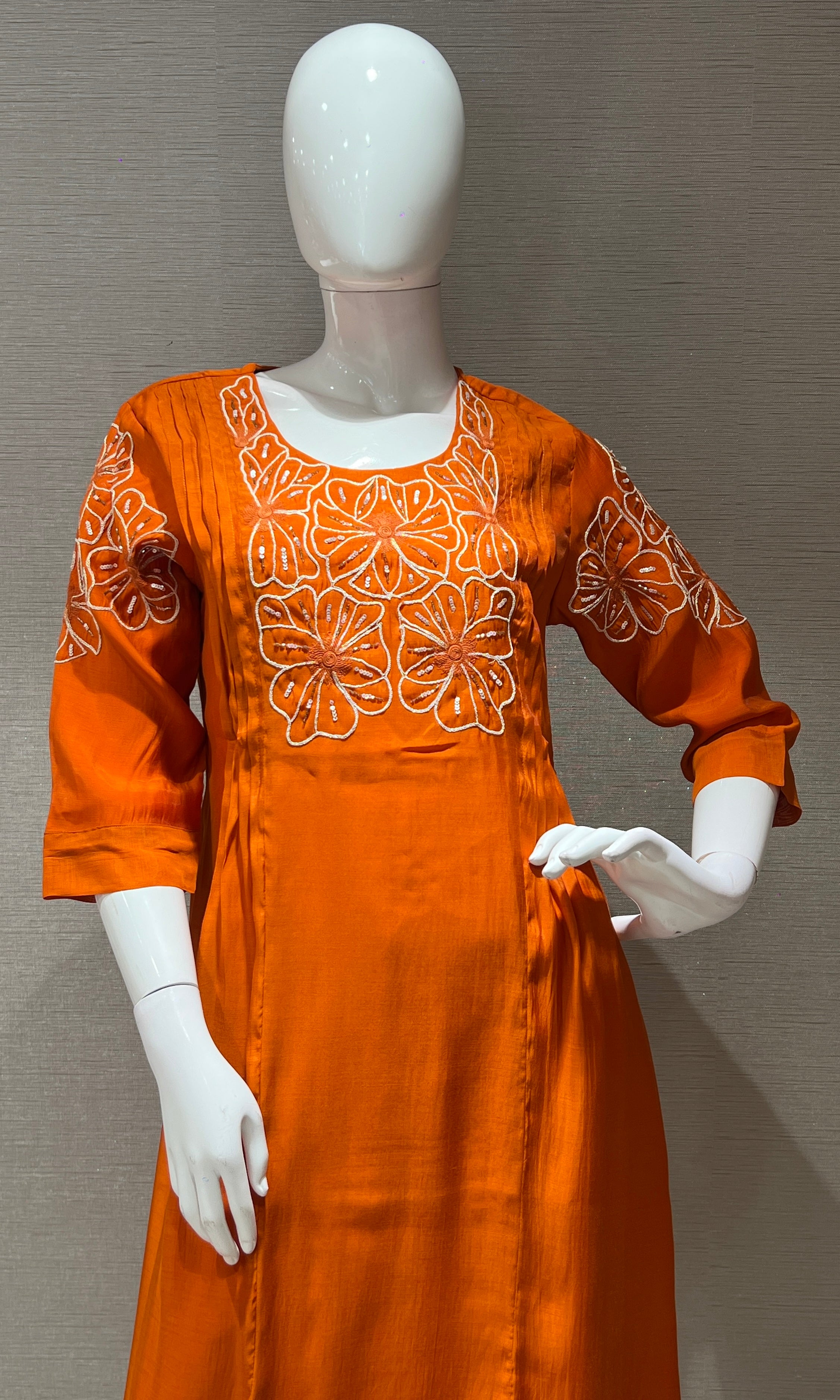 Rust FLORAL MUL CHANDERI kurta set