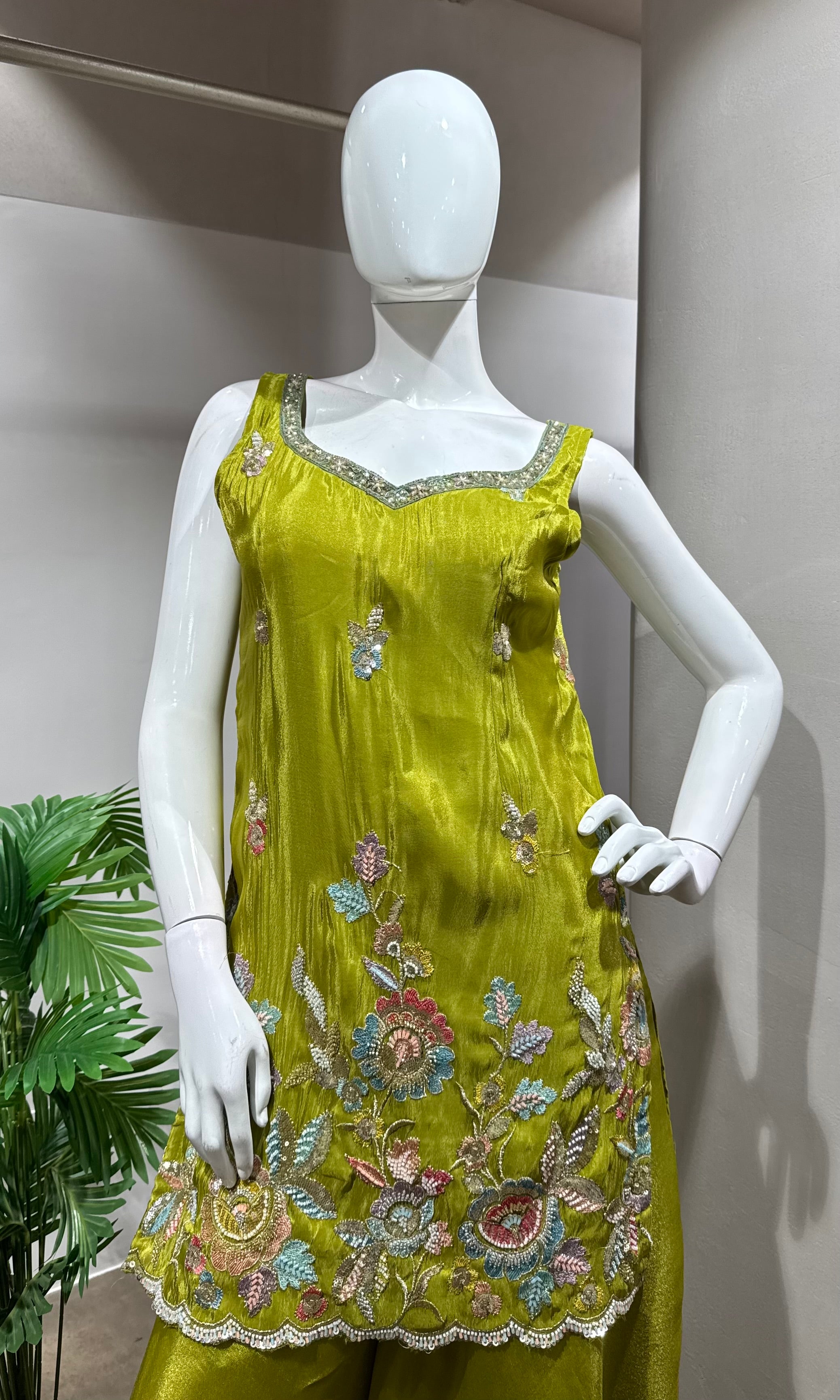 GREEN Floral Embroidered SHARARA SET