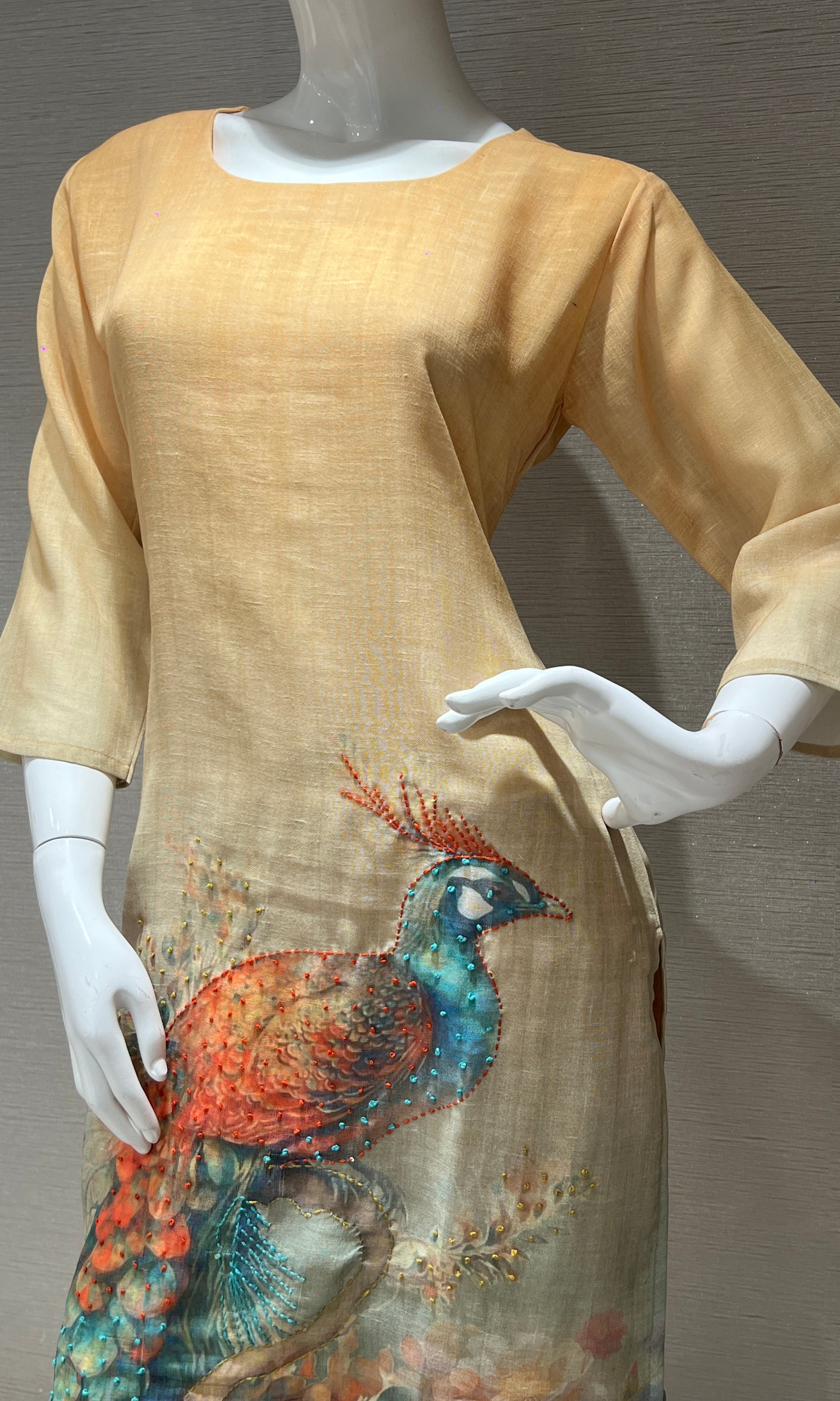 Golden beige floral kurta set