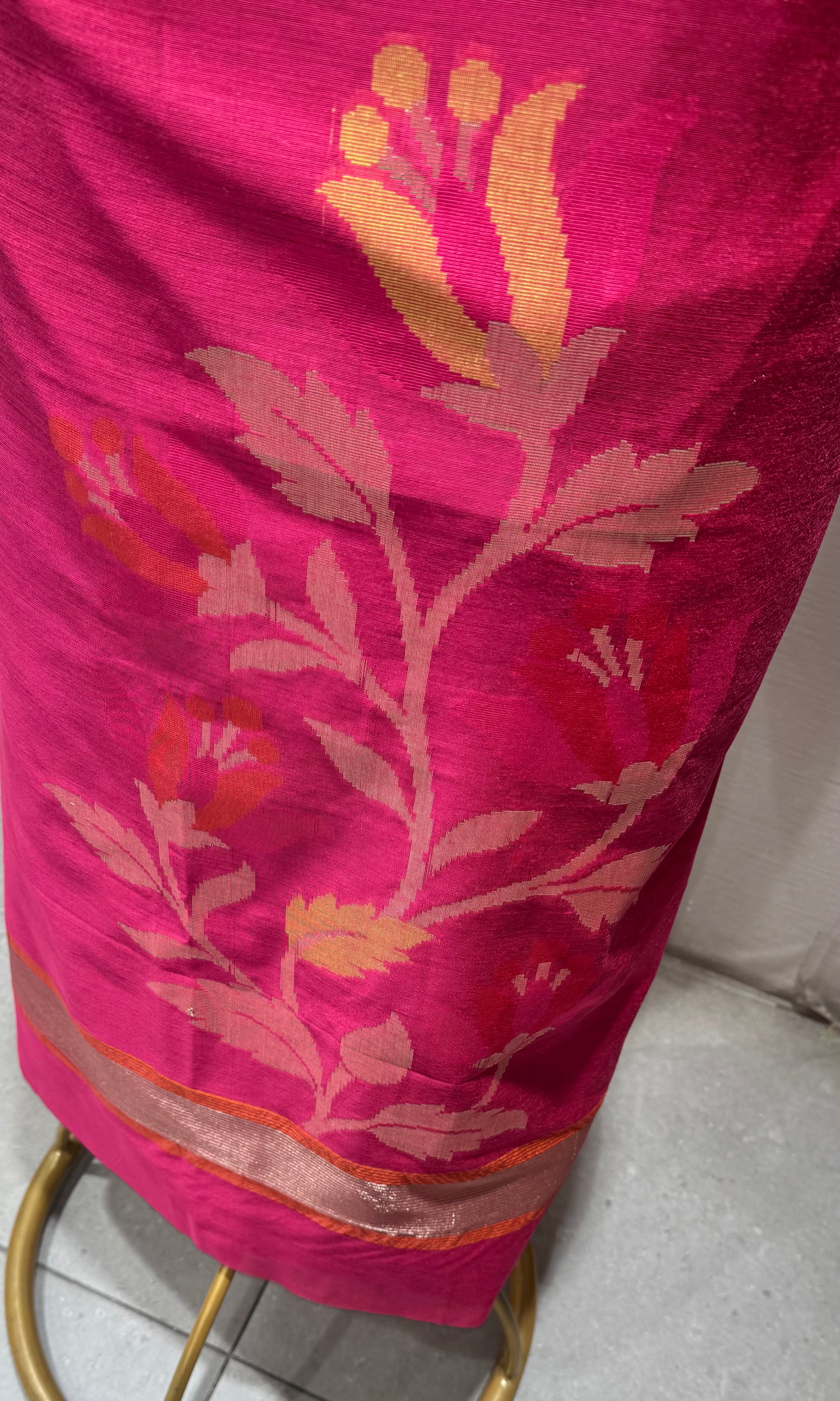 Maroon Magenta Silk-Blend with Floral dress material