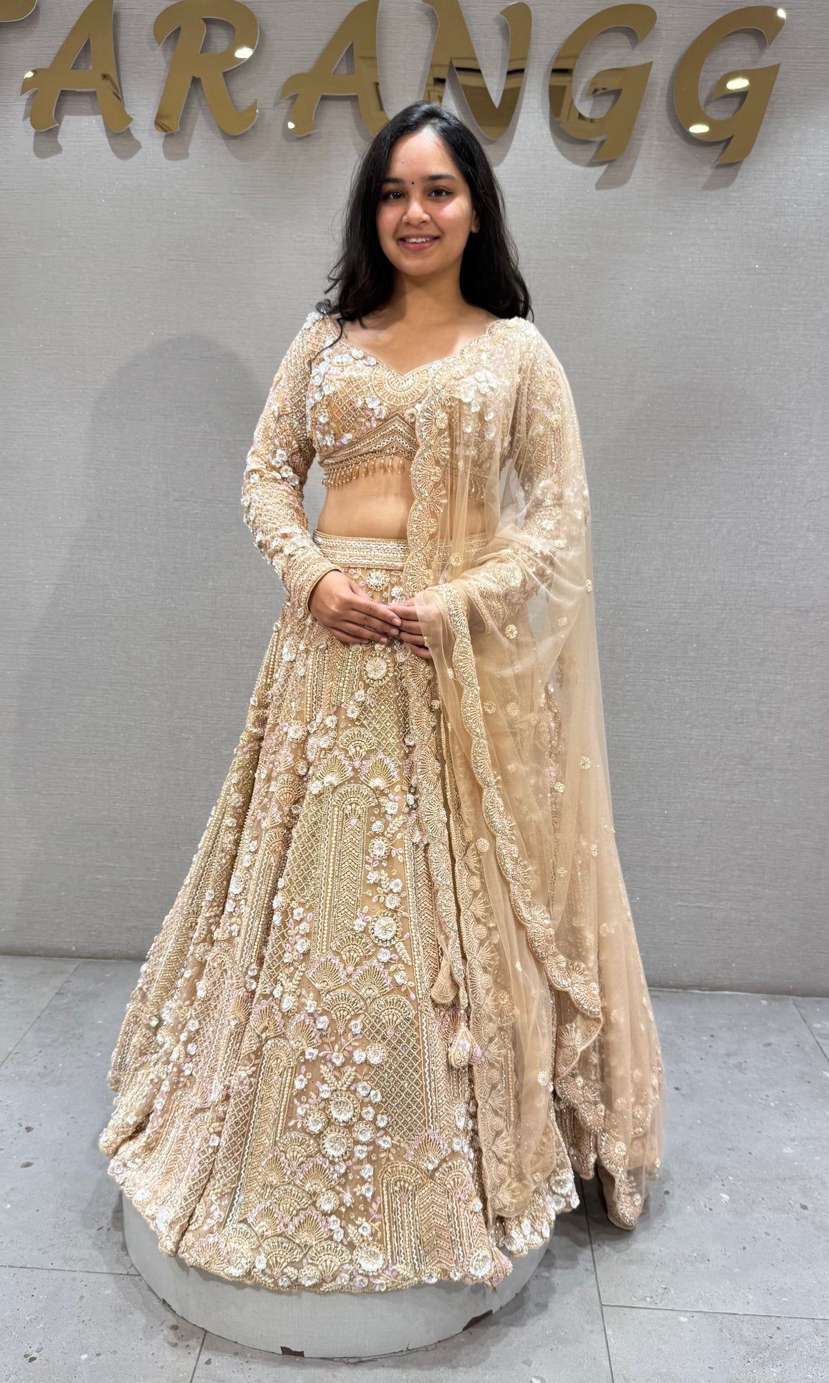 Chikoo Shimmering Ivory Crystal Bridal lehenga