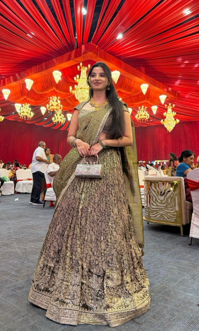 EMRALD GREEN BANARASI LEHENGA WITH ZARI WORK