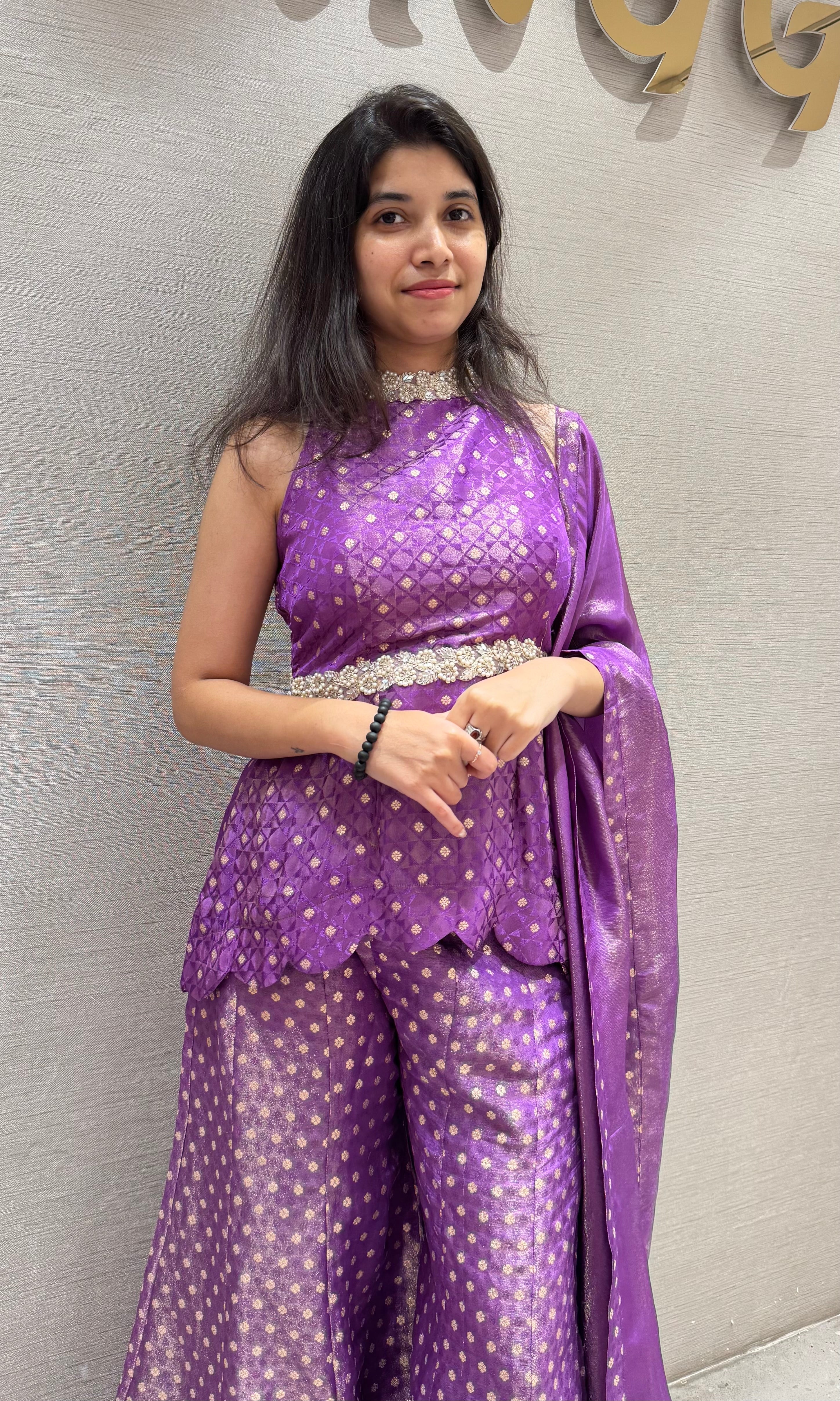 Purple palazzo WITH HALTER PEPLUM BLOUSE